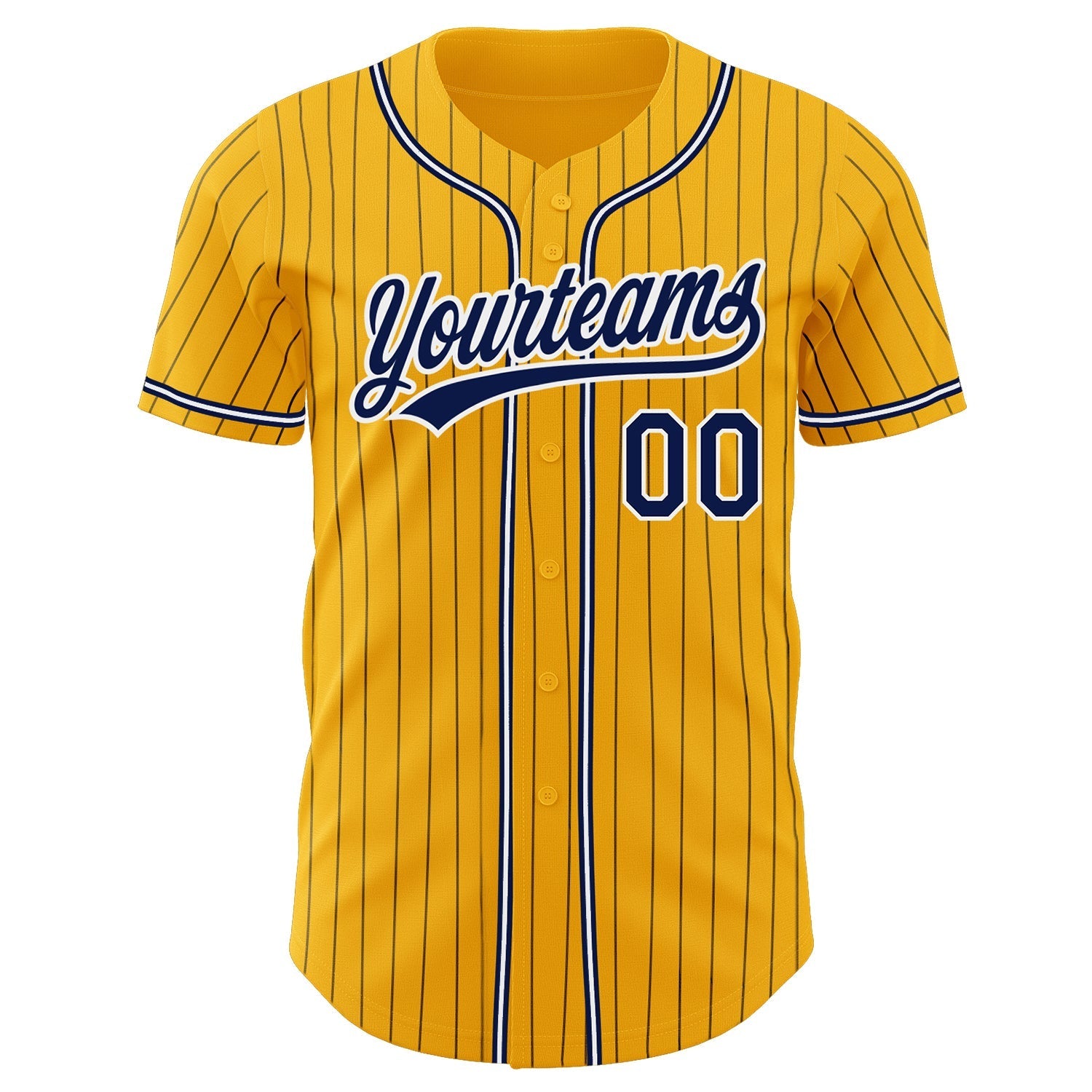 Custom Gold Navy Pinstripe Navy-White Authentic Baseball Jersey baseball jersey product view 2