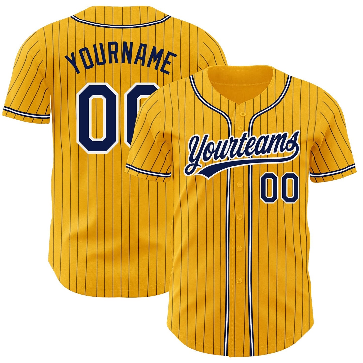 Custom Gold Navy Pinstripe Navy-White Authentic Baseball Jersey baseball jersey product view 1