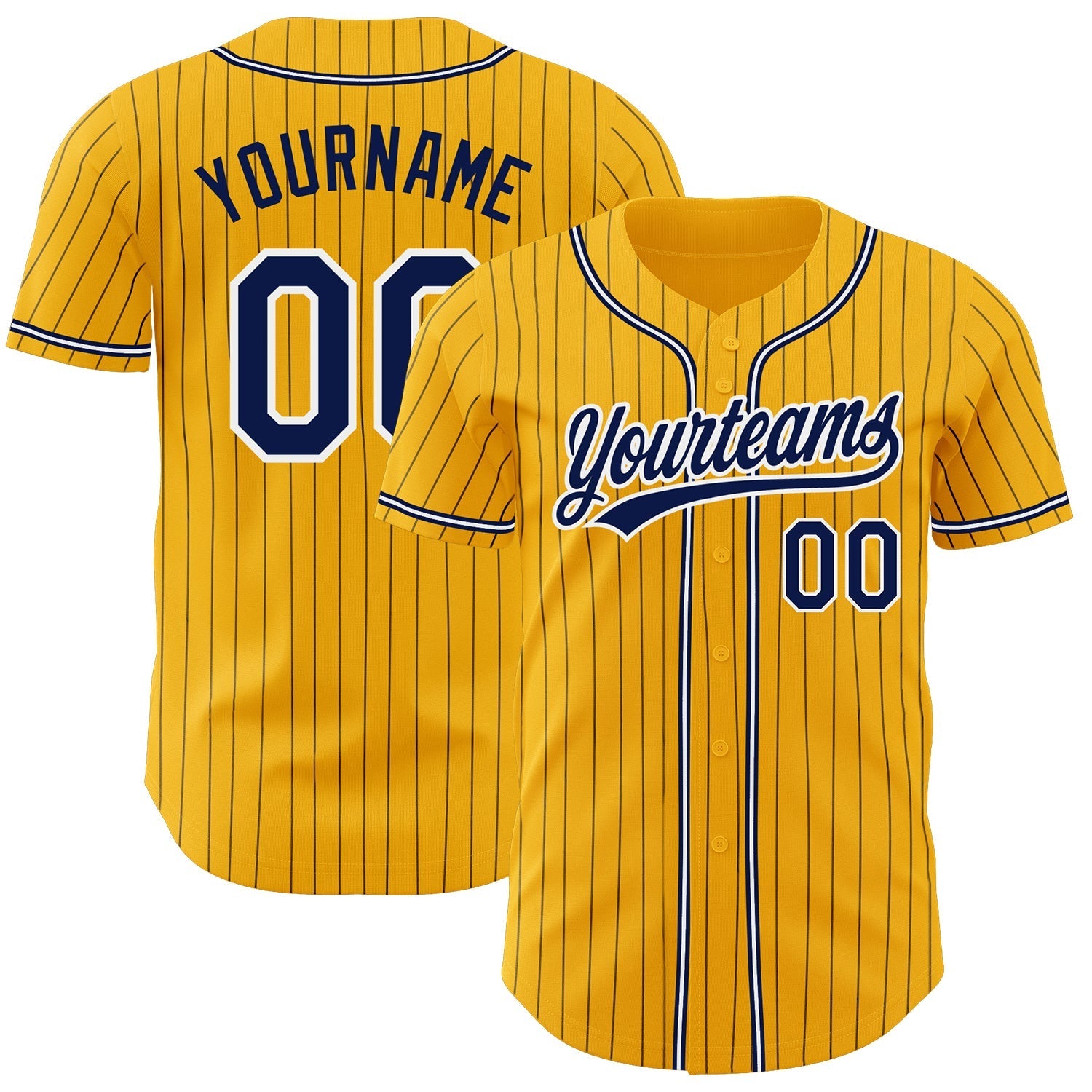 Custom Gold Navy Pinstripe Navy-White Authentic Baseball Jersey baseball jersey product view 1