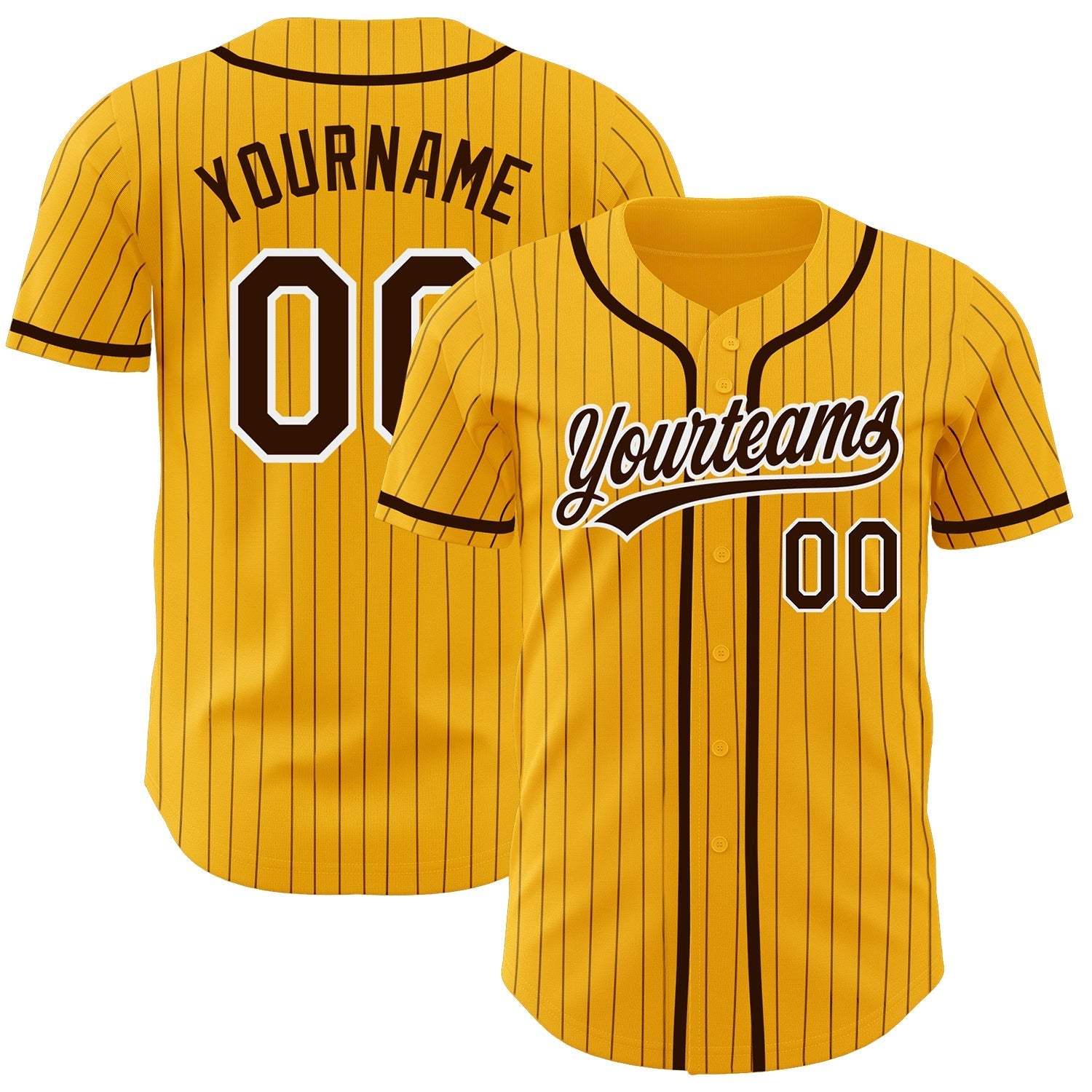 Custom Gold Brown Pinstripe Brown-White Authentic Baseball Jersey baseball jersey product view 1