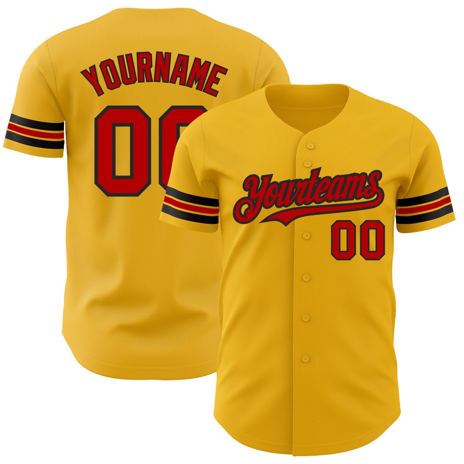 Custom Gold Red-Black Authentic Baseball Jersey baseball jersey product view 1