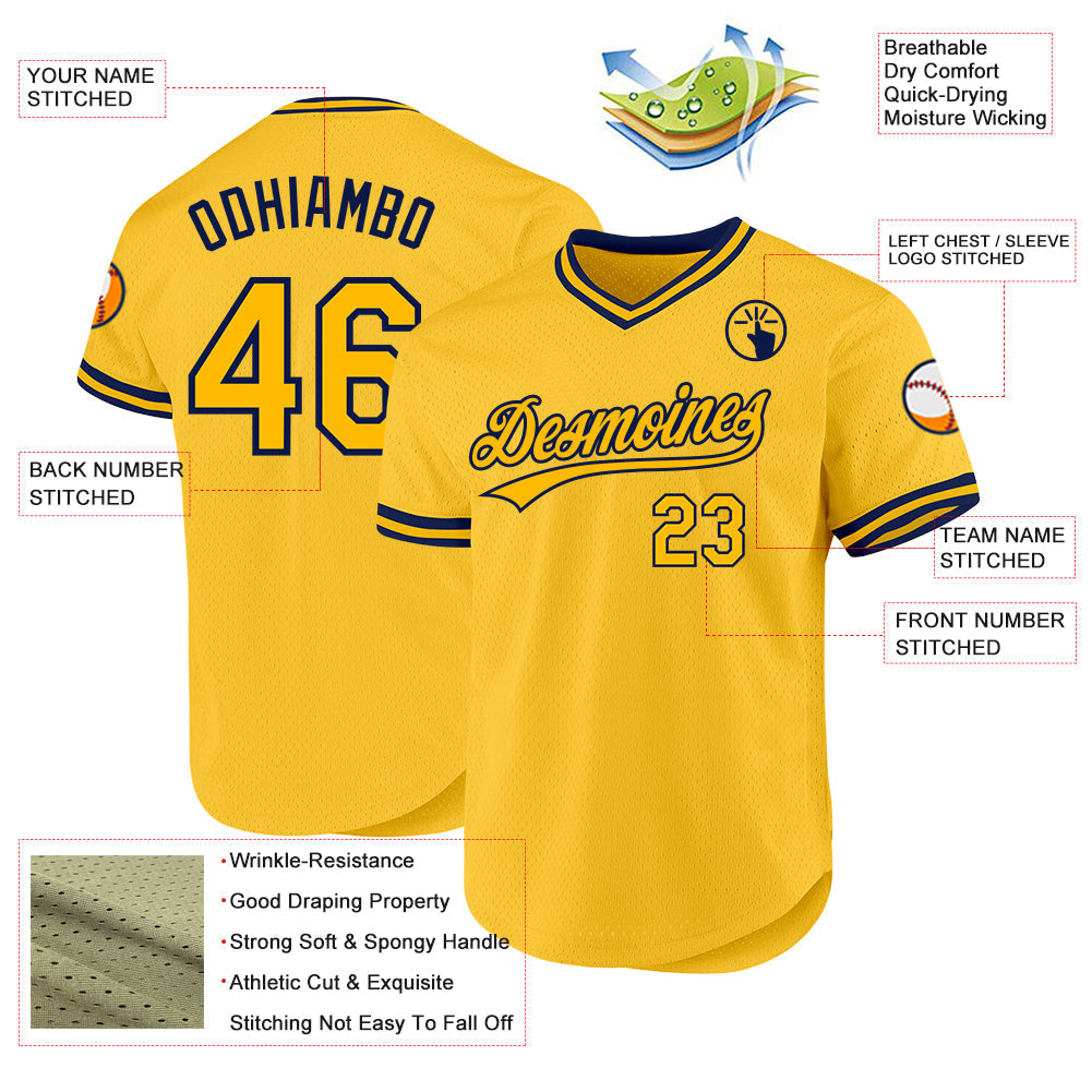 Custom Gold Navy Authentic Throwback Baseball Jersey baseball jersey product view 3
