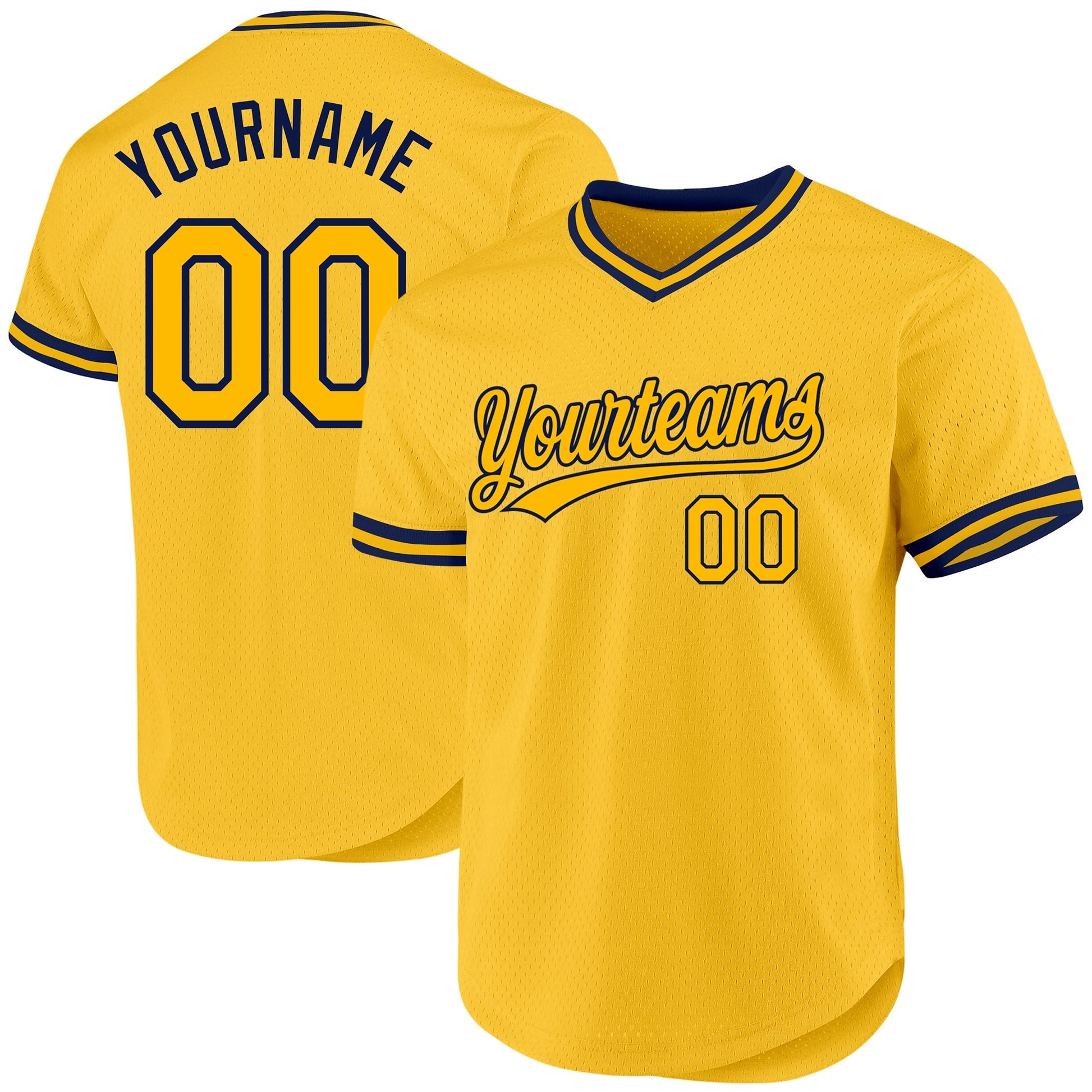 Custom Gold Navy Authentic Throwback Baseball Jersey baseball jersey product view 1