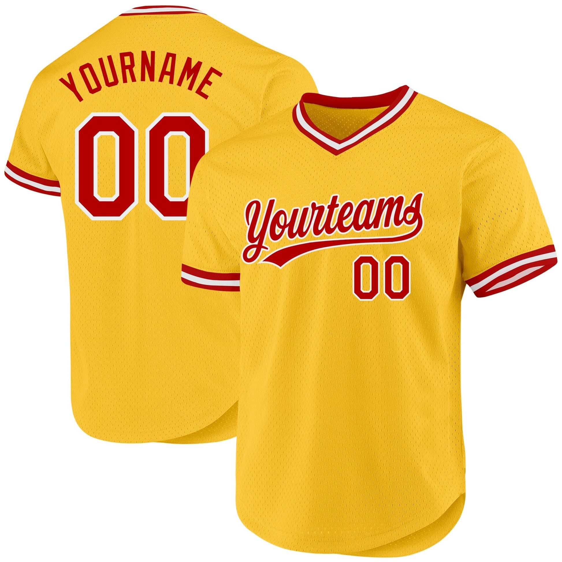 Custom Gold Red-White Authentic Throwback Baseball Jersey baseball jersey product view 1