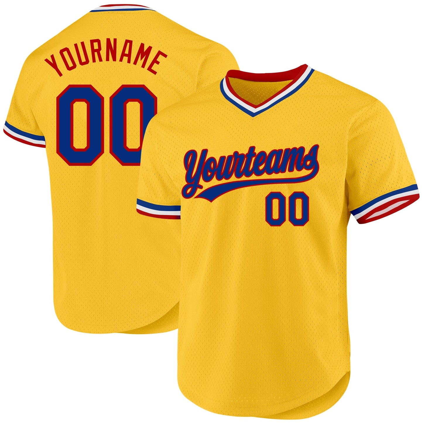Custom Gold Royal-Red Authentic Throwback Baseball Jersey baseball jersey product view 1