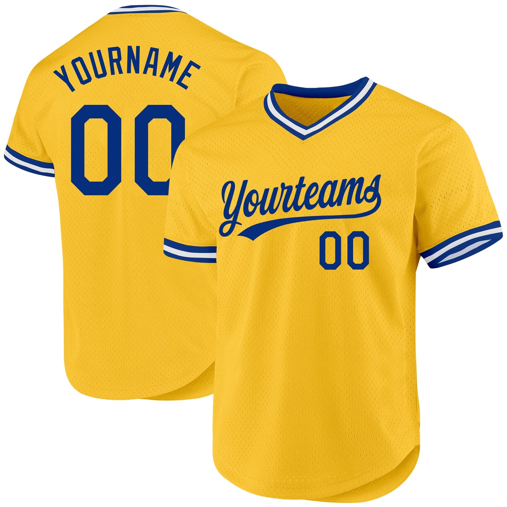 Custom Gold Royal-White Authentic Throwback Baseball Jersey baseball jersey product view 1
