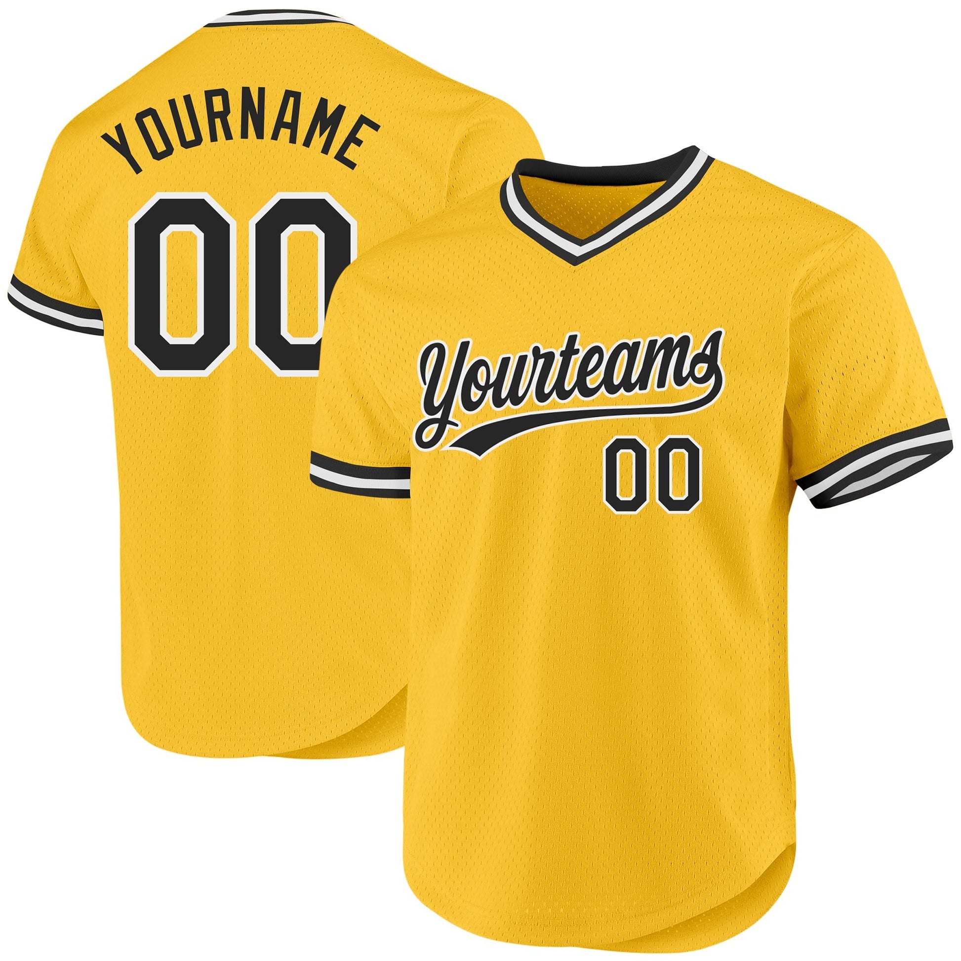 Custom Gold Black-White Authentic Throwback Baseball Jersey baseball jersey product view 1