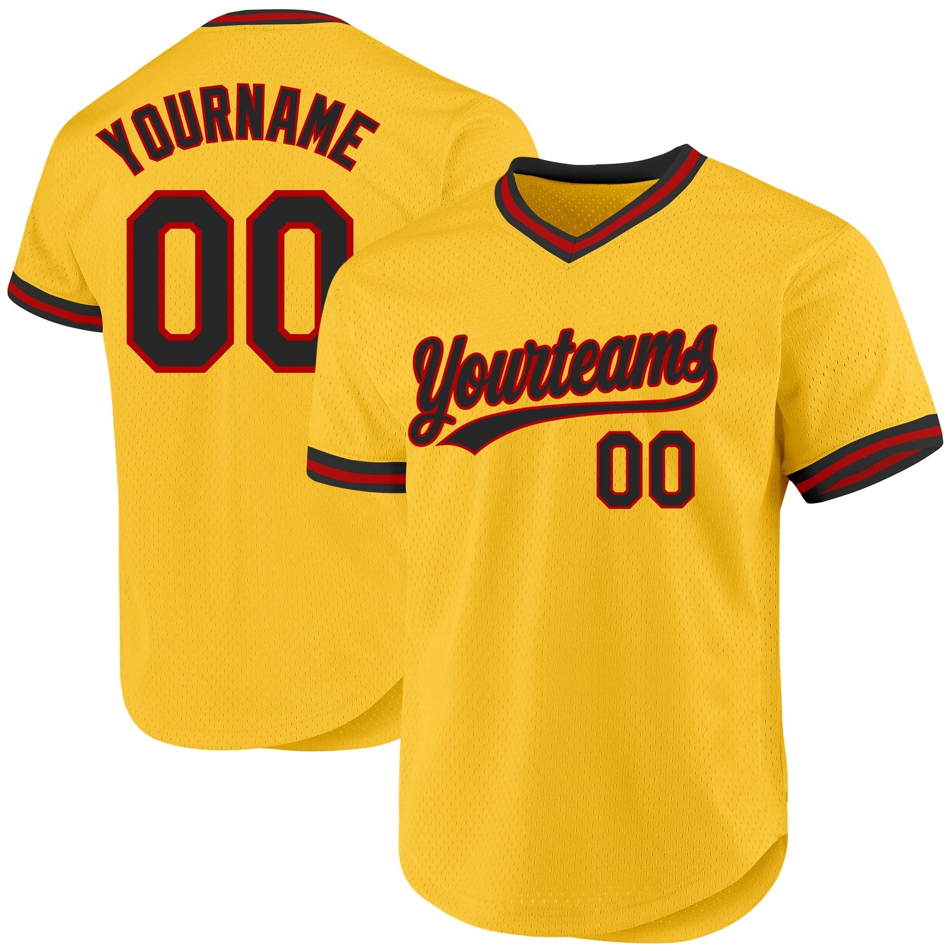 Custom Gold Black-Red Authentic Throwback Baseball Jersey baseball jersey product view 1