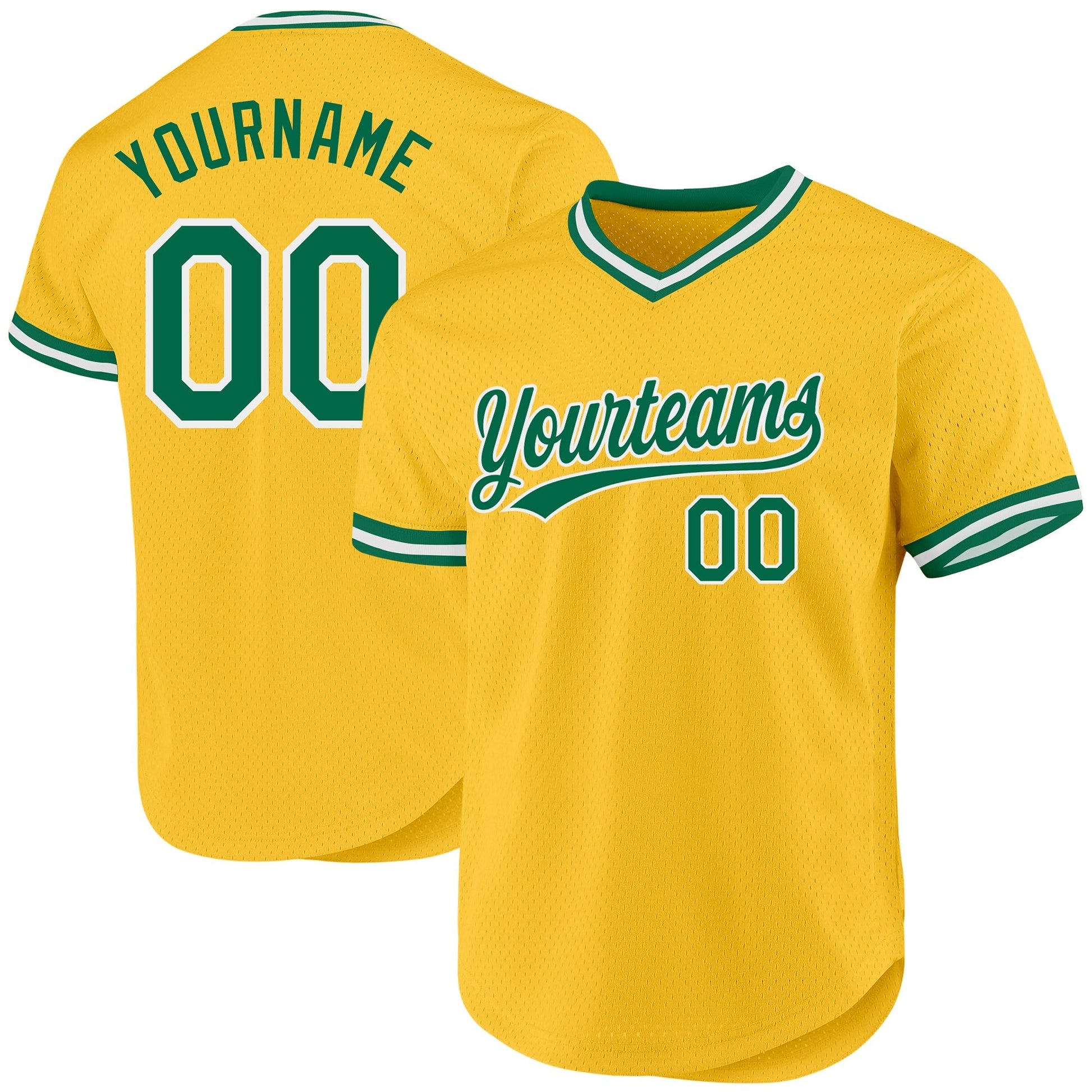 Custom Gold Kelly Green-White Authentic Throwback Baseball Jersey baseball jersey product view 1