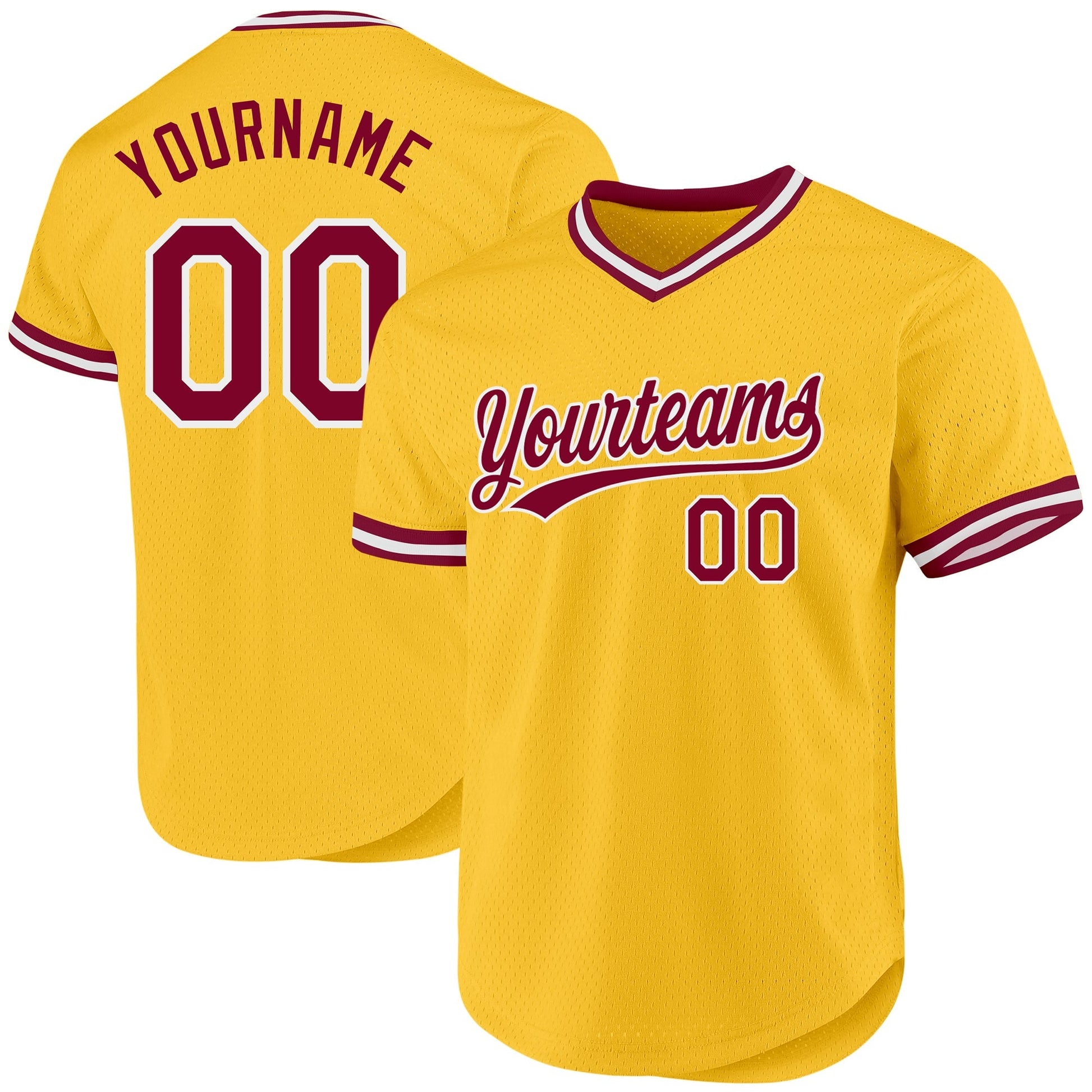 Custom Gold Maroon-White Authentic Throwback Baseball Jersey baseball jersey product view 1