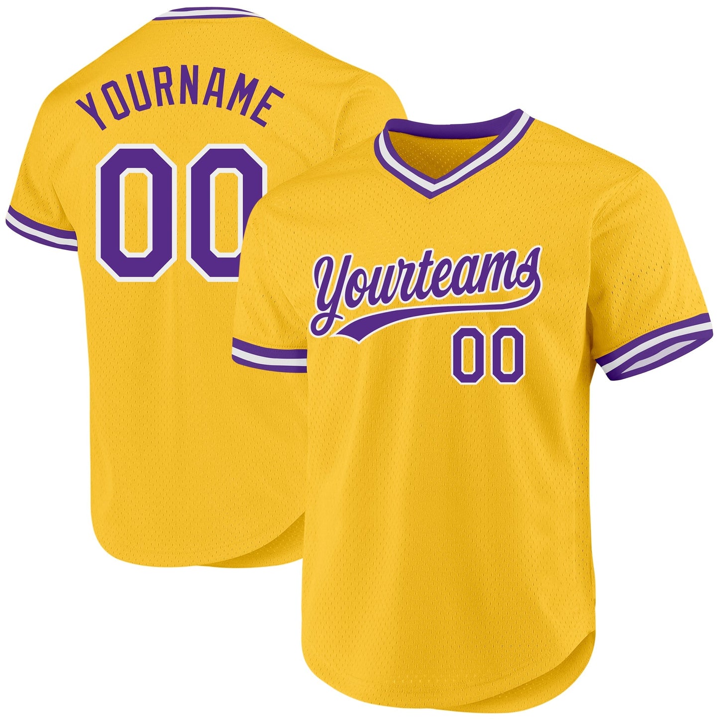 Custom Gold Purple-White Authentic Throwback Baseball Jersey baseball jersey product view 1
