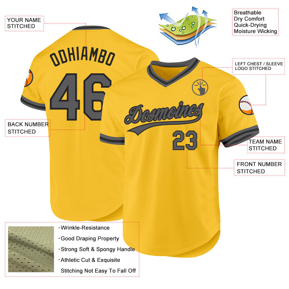 Custom Gold Steel Gray-Black Authentic Throwback Baseball Jersey baseball jersey product view 3