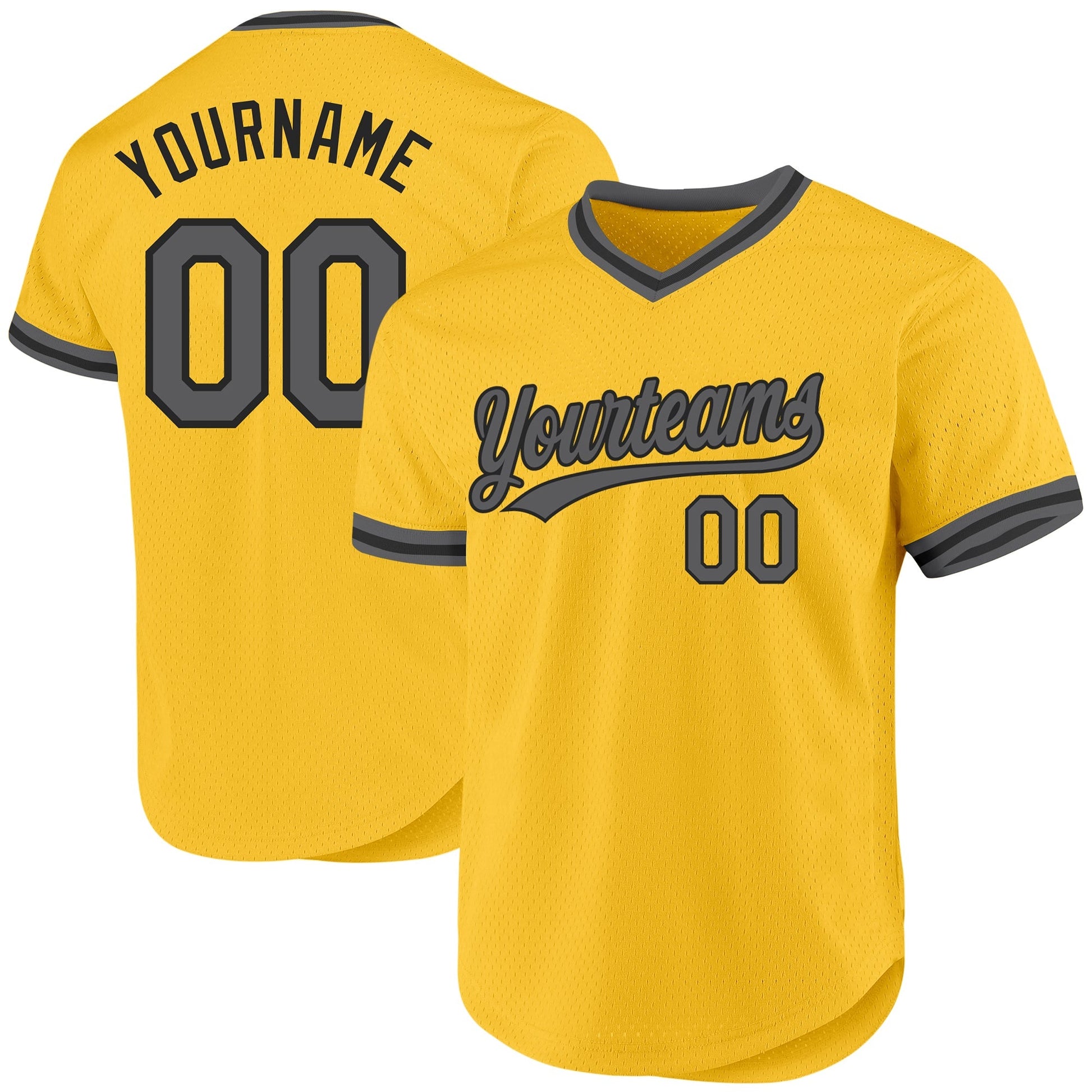 Custom Gold Steel Gray-Black Authentic Throwback Baseball Jersey baseball jersey product view 1