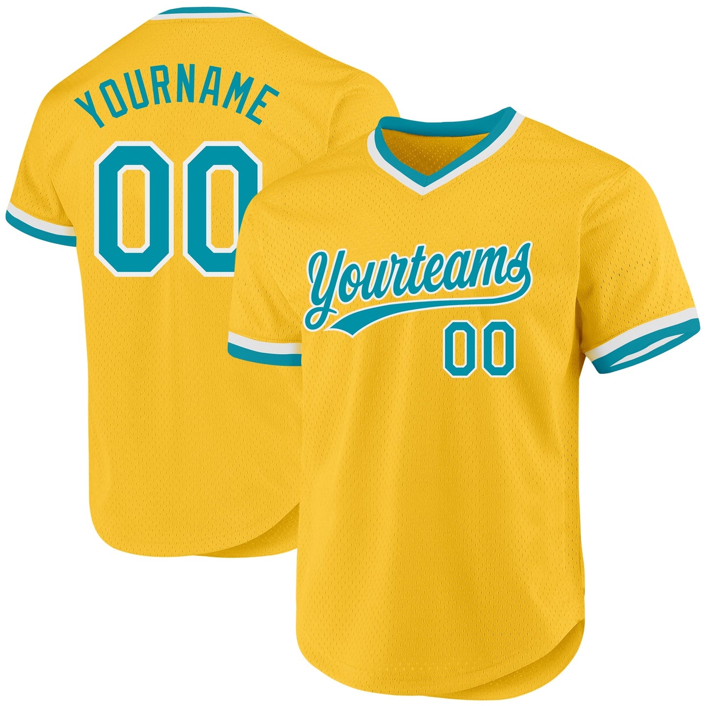 Custom Gold Teal-White Authentic Throwback Baseball Jersey baseball jersey product view 1