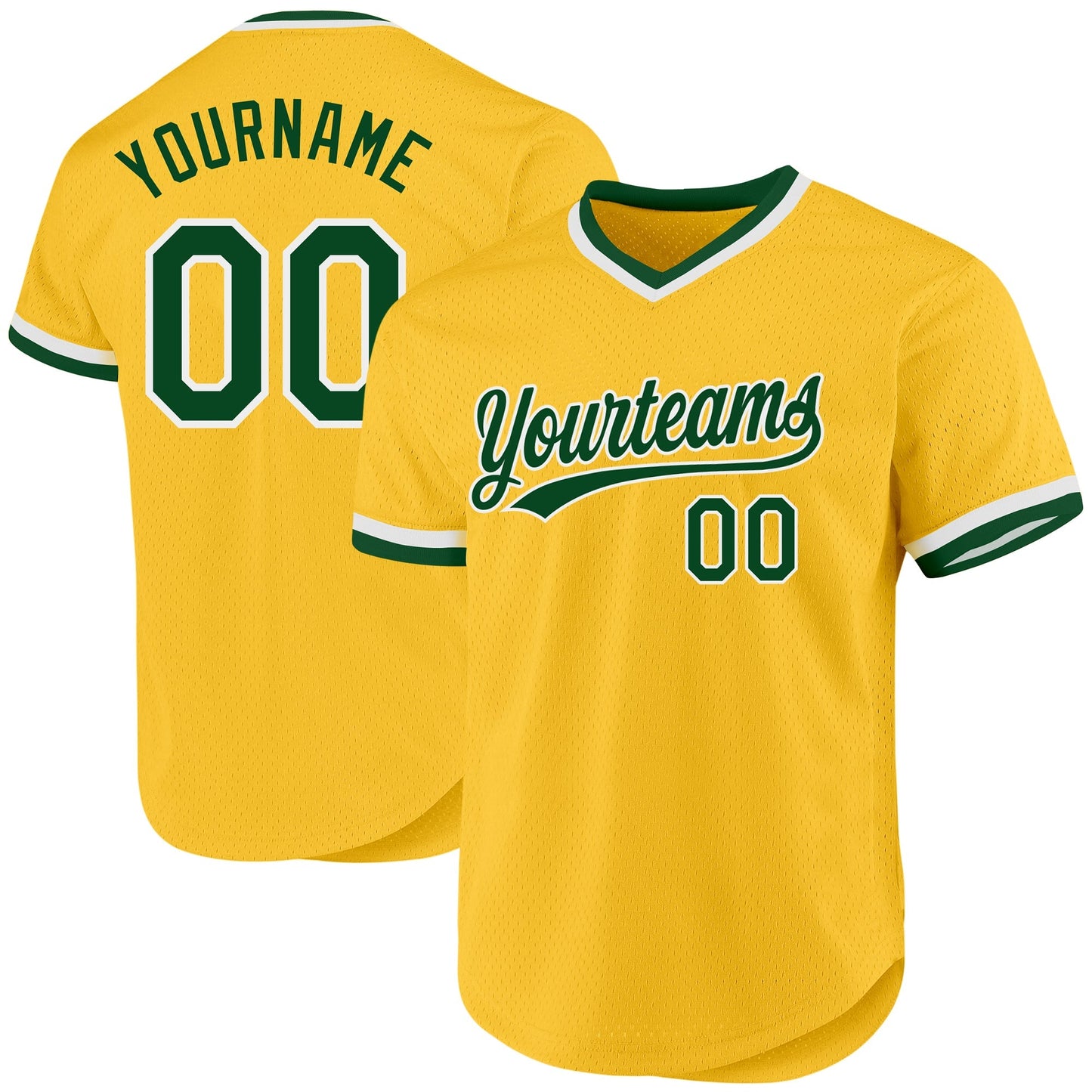Custom Gold Green-White Authentic Throwback Baseball Jersey baseball jersey product view 1