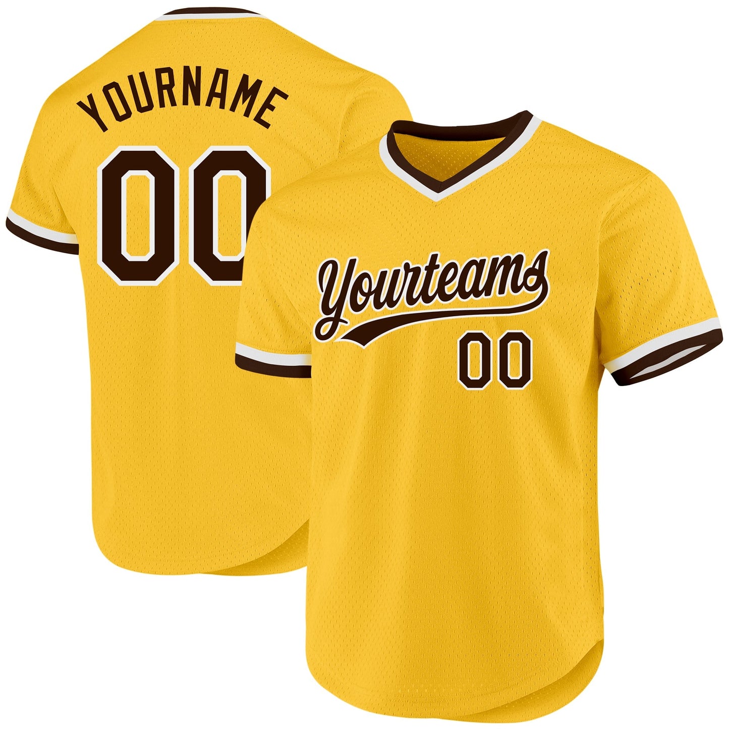 Custom Gold Brown-White Authentic Throwback Baseball Jersey baseball jersey product view 1