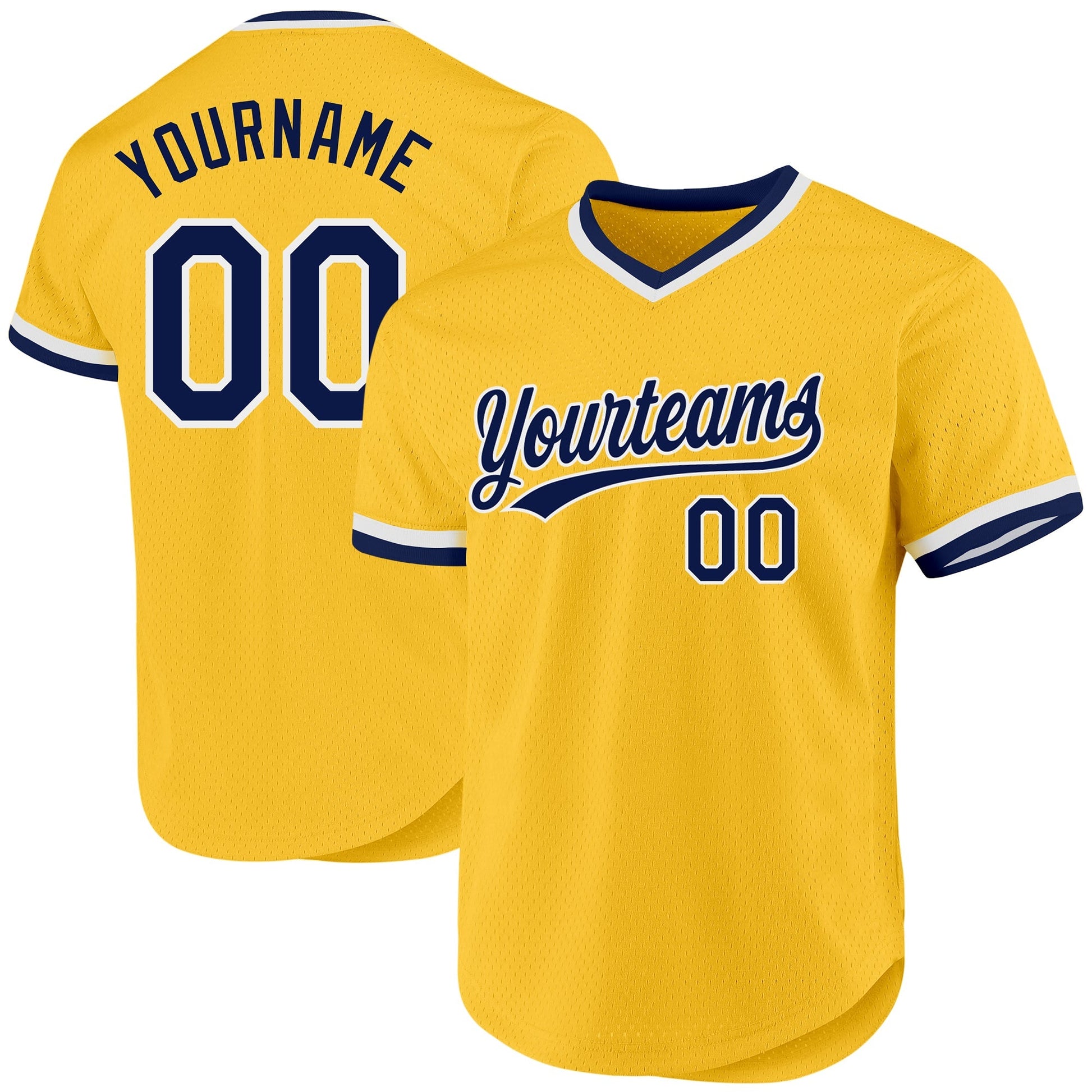 Custom Gold Navy-White Authentic Throwback Baseball Jersey baseball jersey product view 1