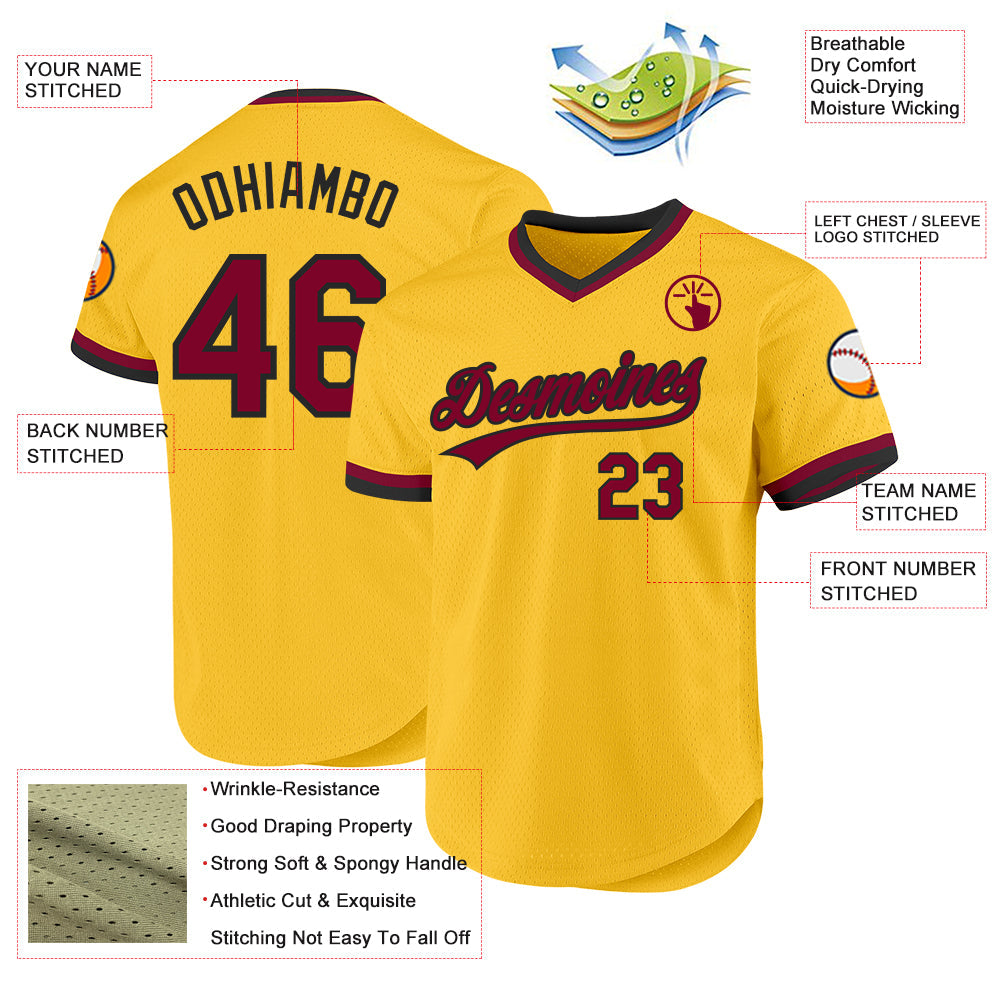 Custom Gold Maroon-Black Authentic Throwback Baseball Jersey baseball jersey product view 3