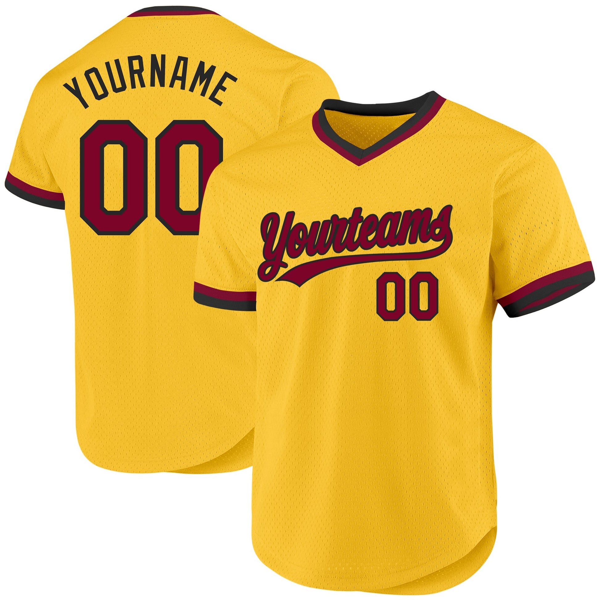 Custom Gold Maroon-Black Authentic Throwback Baseball Jersey baseball jersey product view 1
