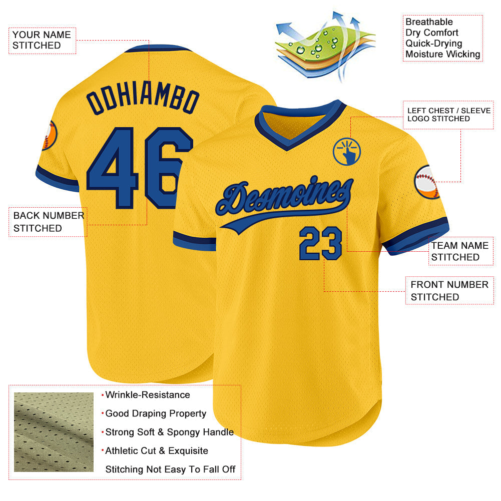 Custom Gold Blue-Navy Authentic Throwback Baseball Jersey baseball jersey product view 3