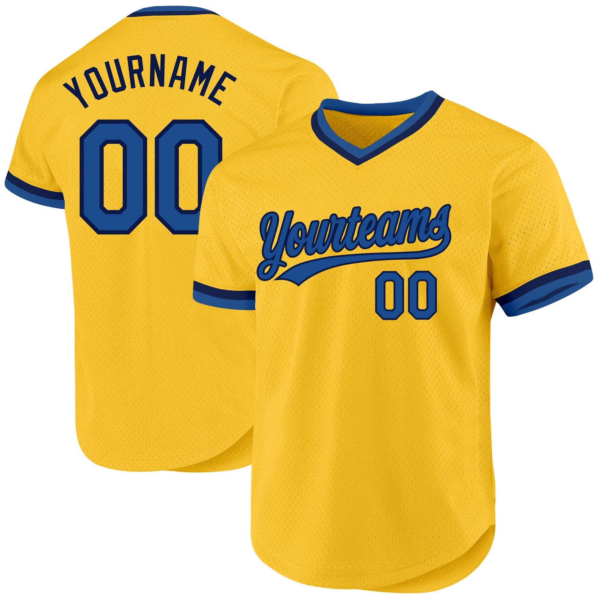 Custom Gold Blue-Navy Authentic Throwback Baseball Jersey baseball jersey product view 1
