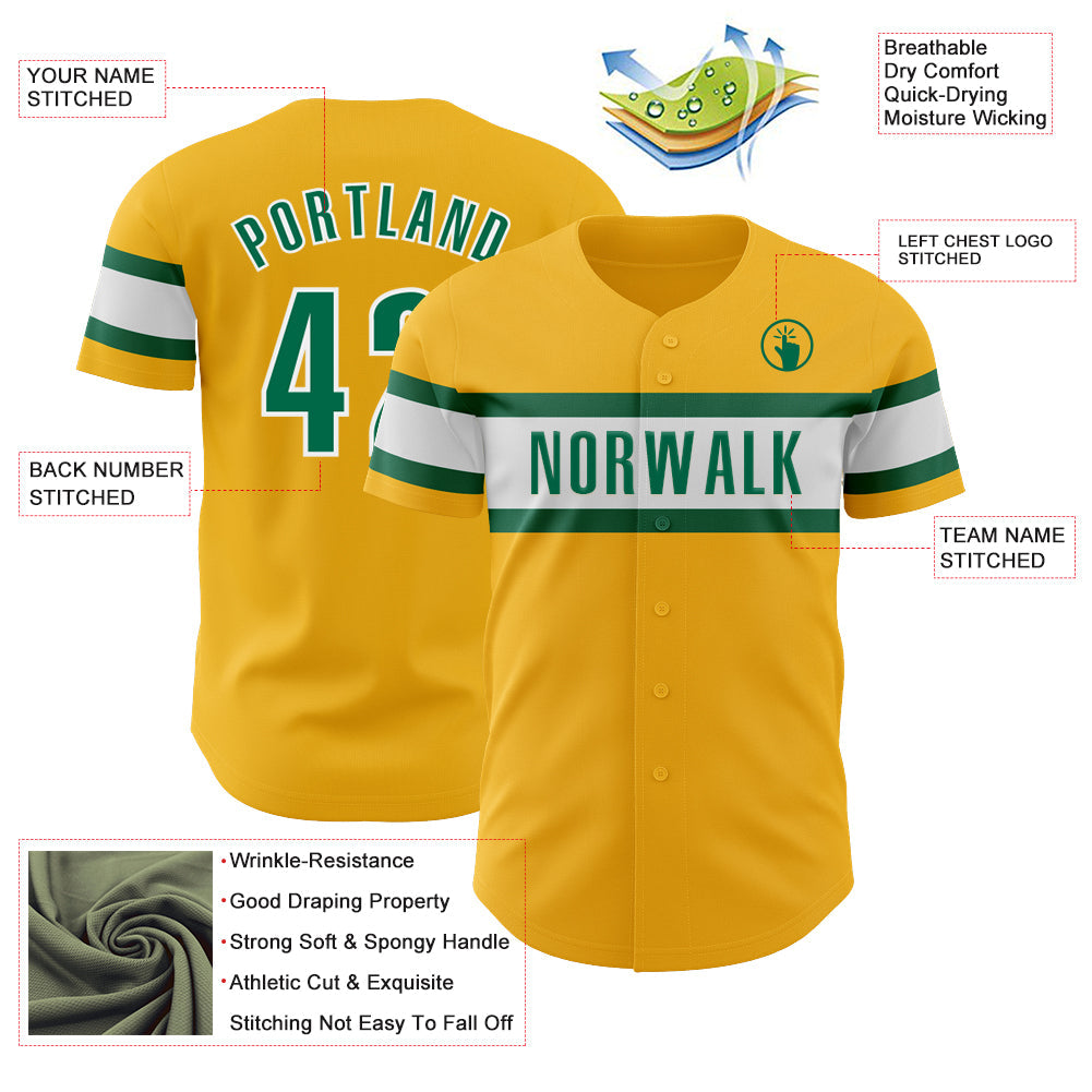 Custom Gold Kelly Green-White Authentic Baseball Jersey baseball jersey product view 3