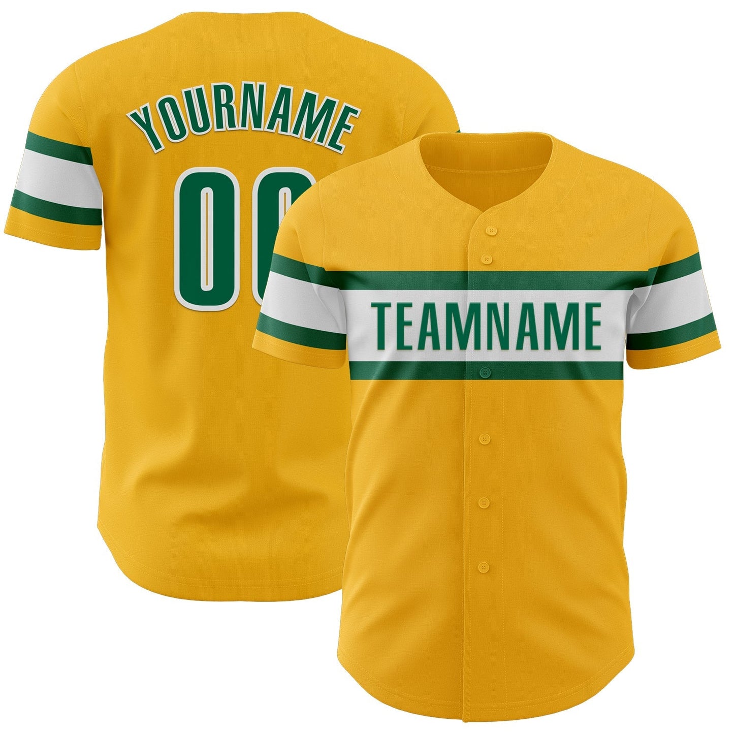 Custom Gold Kelly Green-White Authentic Baseball Jersey baseball jersey product view 1