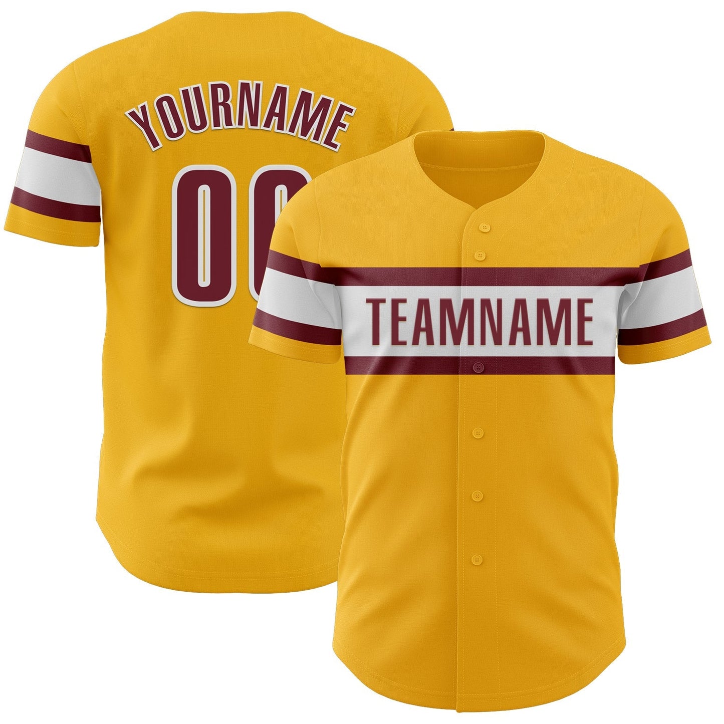 Custom Gold Burgundy-White Authentic Baseball Jersey baseball jersey product view 1