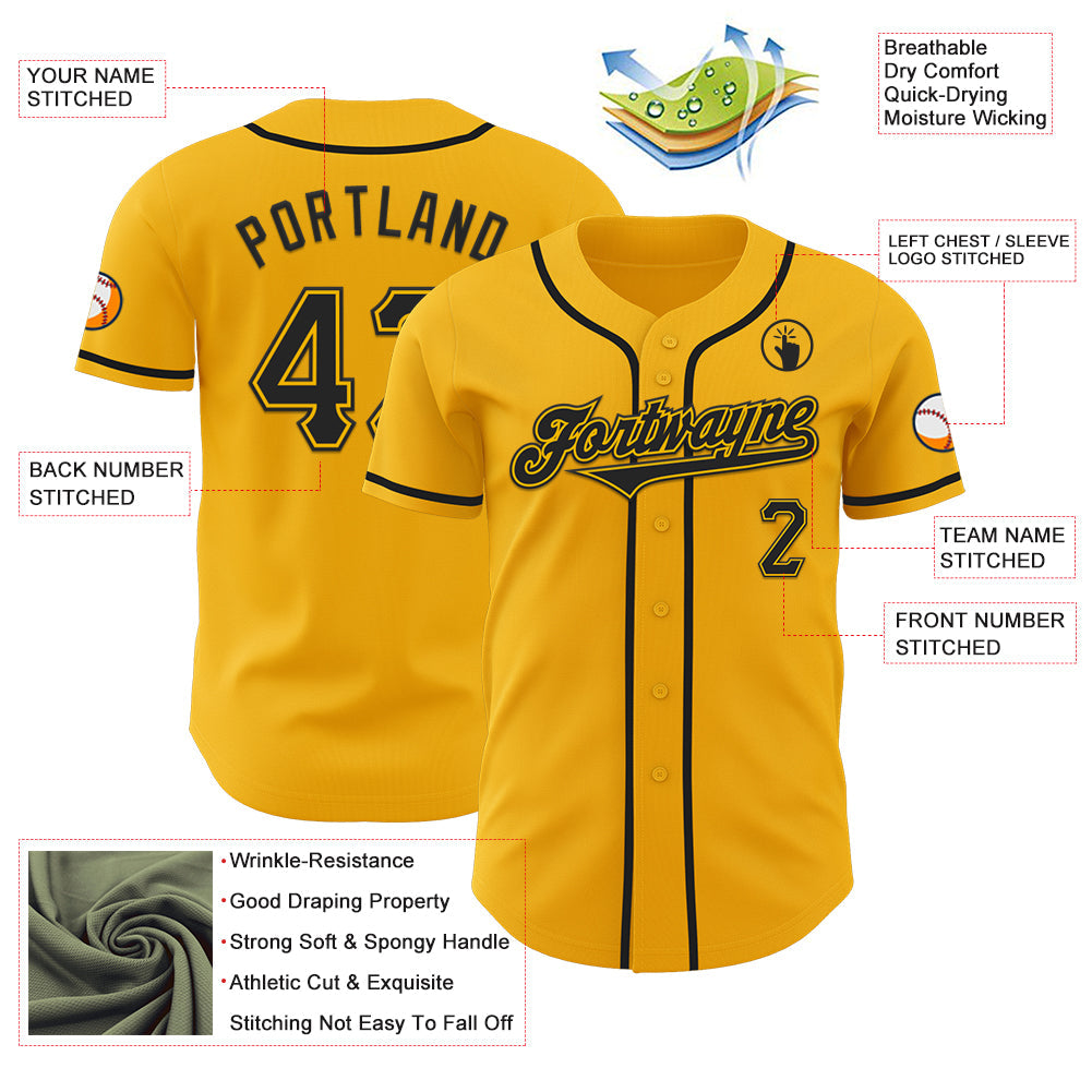 Custom Gold Black Authentic Baseball Jersey baseball jersey product view 3