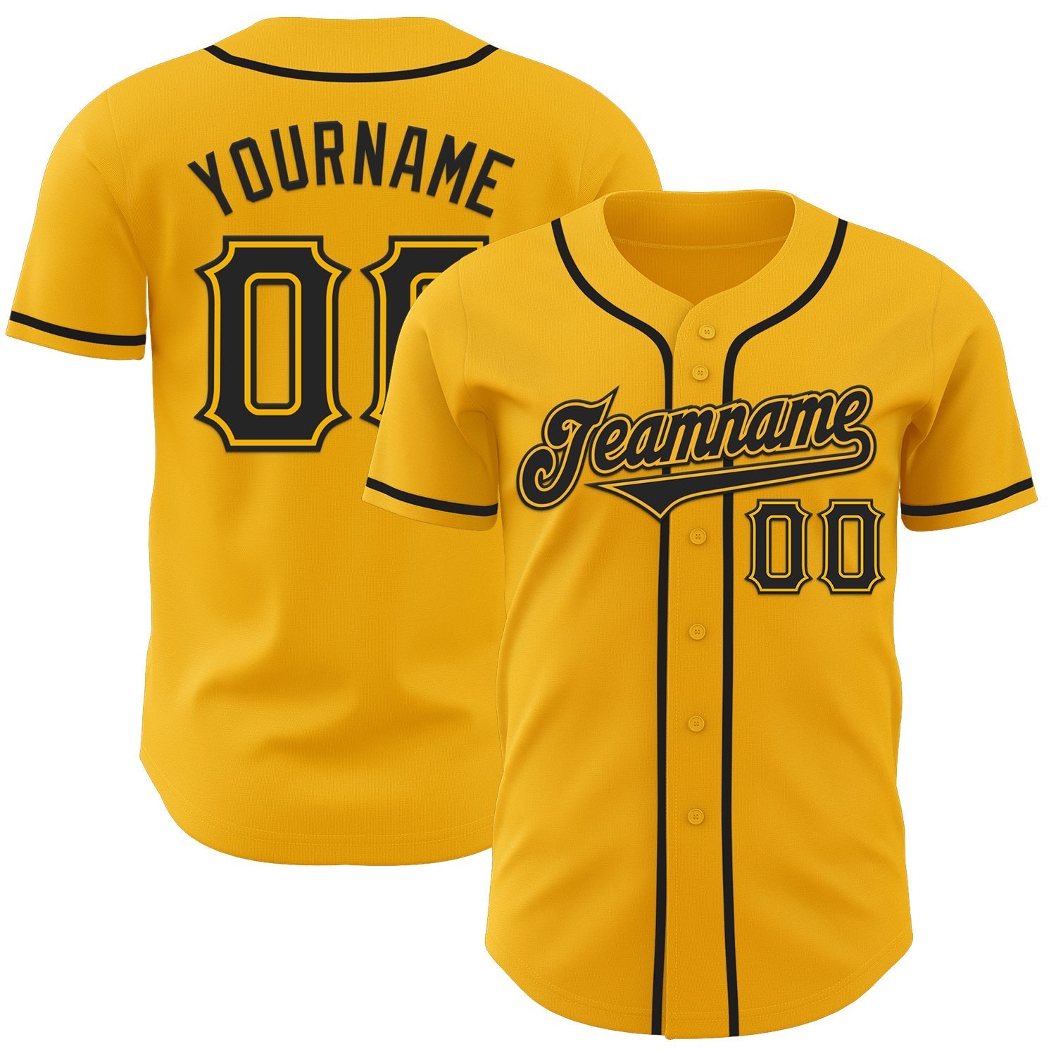 Custom Gold Black Authentic Baseball Jersey baseball jersey product view 1