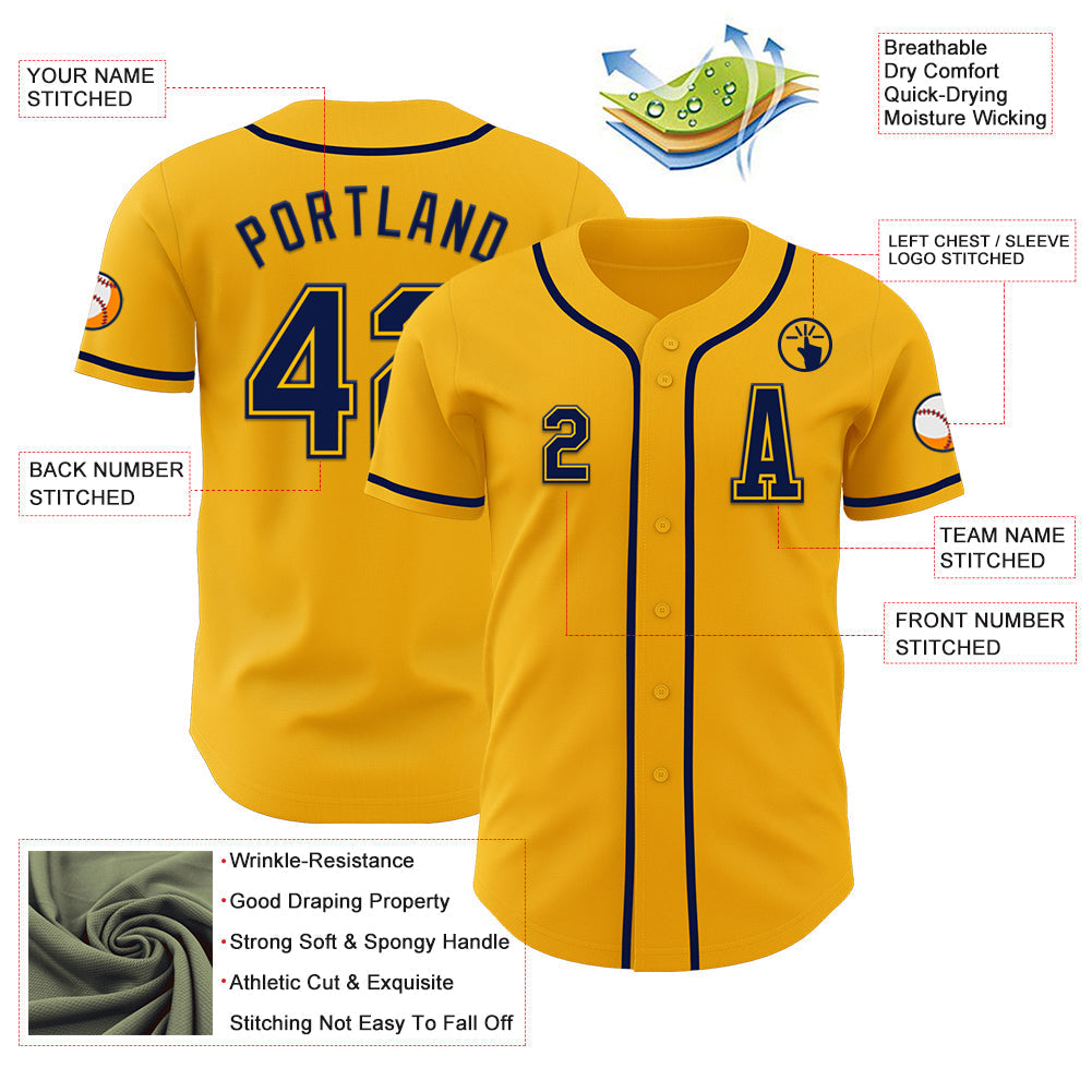 Custom Gold Navy Authentic Baseball Jersey baseball jersey product view 2