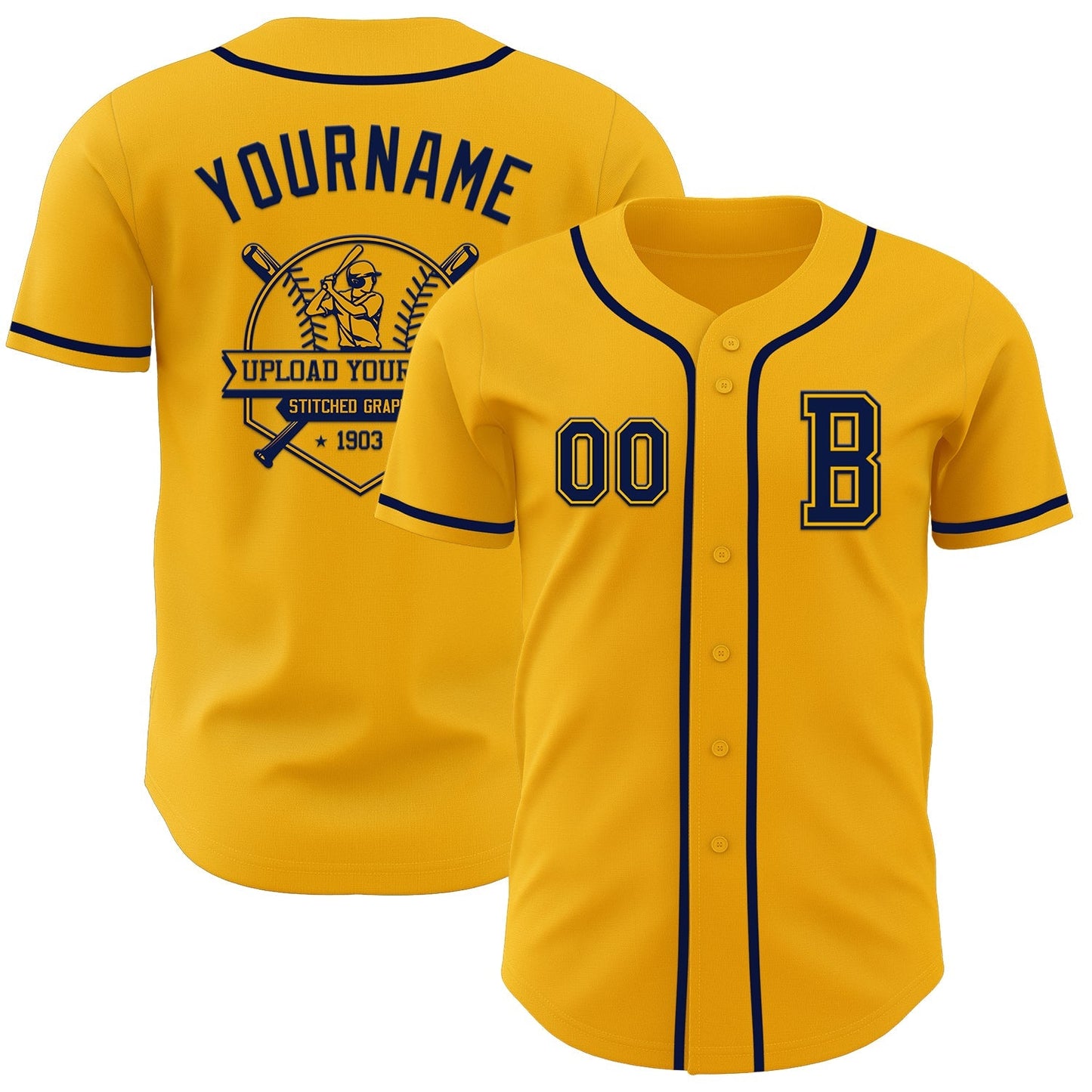Custom Gold Navy Authentic Baseball Jersey baseball jersey product view 5