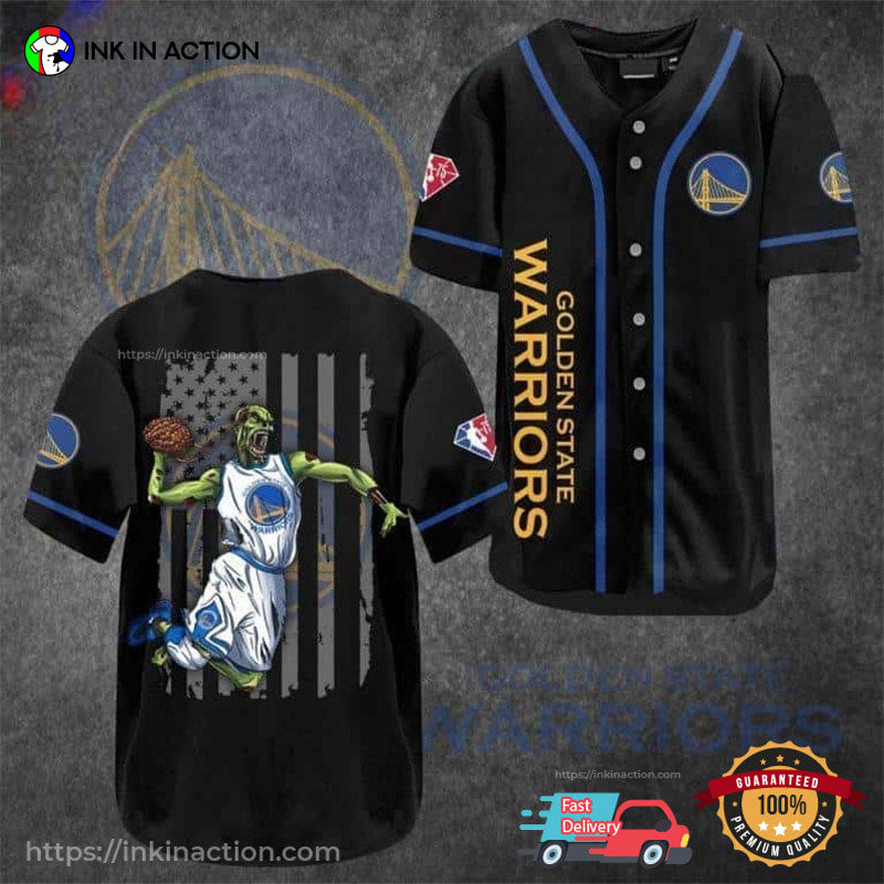 Golden State Warriors Zombie US Black Flag Baseball Jersey baseball jersey product view 1