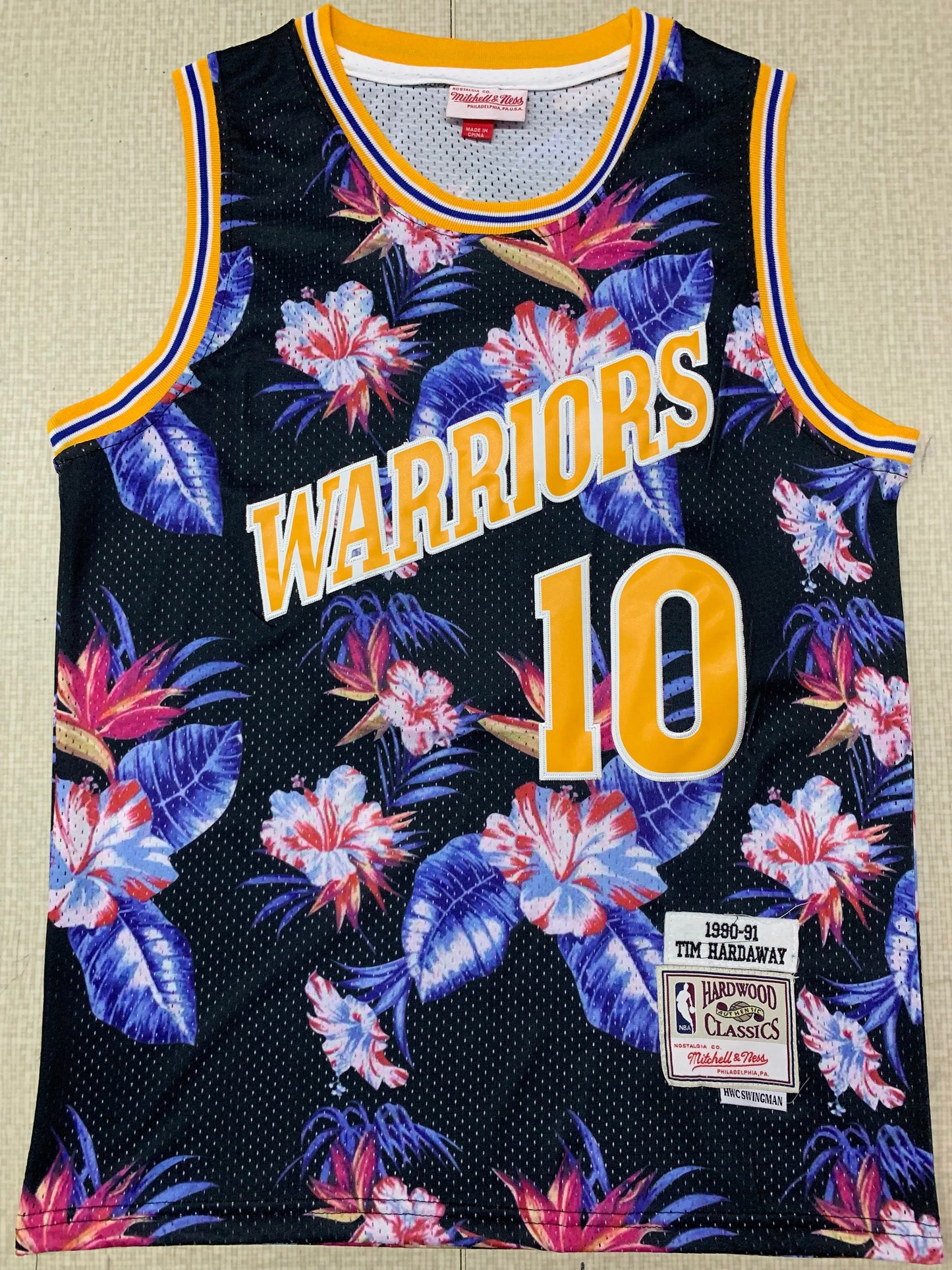 Golden State Warriors #10 Ness Floral Fashion Warriors 10 # Hardaway Style 2 Basketball Jersey basketball jersey product view 1