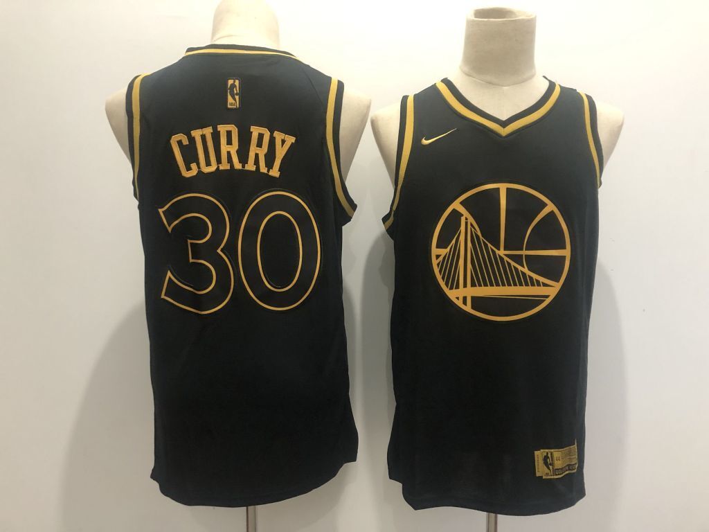 Golden State Warriors #30 Stephen Curry Warriors 30 Black Gold Basketball Jersey basketball jersey product view 1