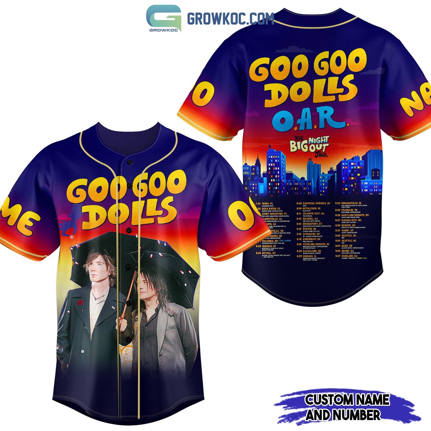 Goo Goo Dolls OAR Night Big Out Personalized Baseball Jersey baseball jersey product view 1