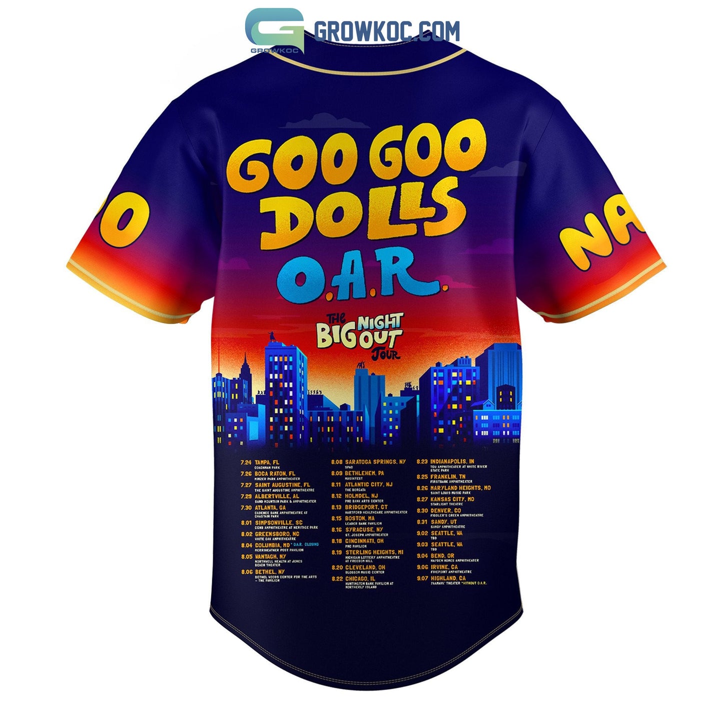 Goo Goo Dolls OAR Night Big Out Personalized Baseball Jersey baseball jersey product view 3