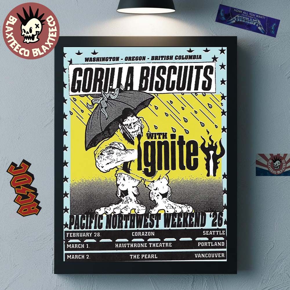 Gorilla Biscuits Pacific Northwest Weekend 2026 Shows Poster In Seattle Washington Portland Oregon And Vancouver Bc From Feb 28 To March 2 2026 Poster Canvas - T-Shirt, Sweatshirt, Hoodie