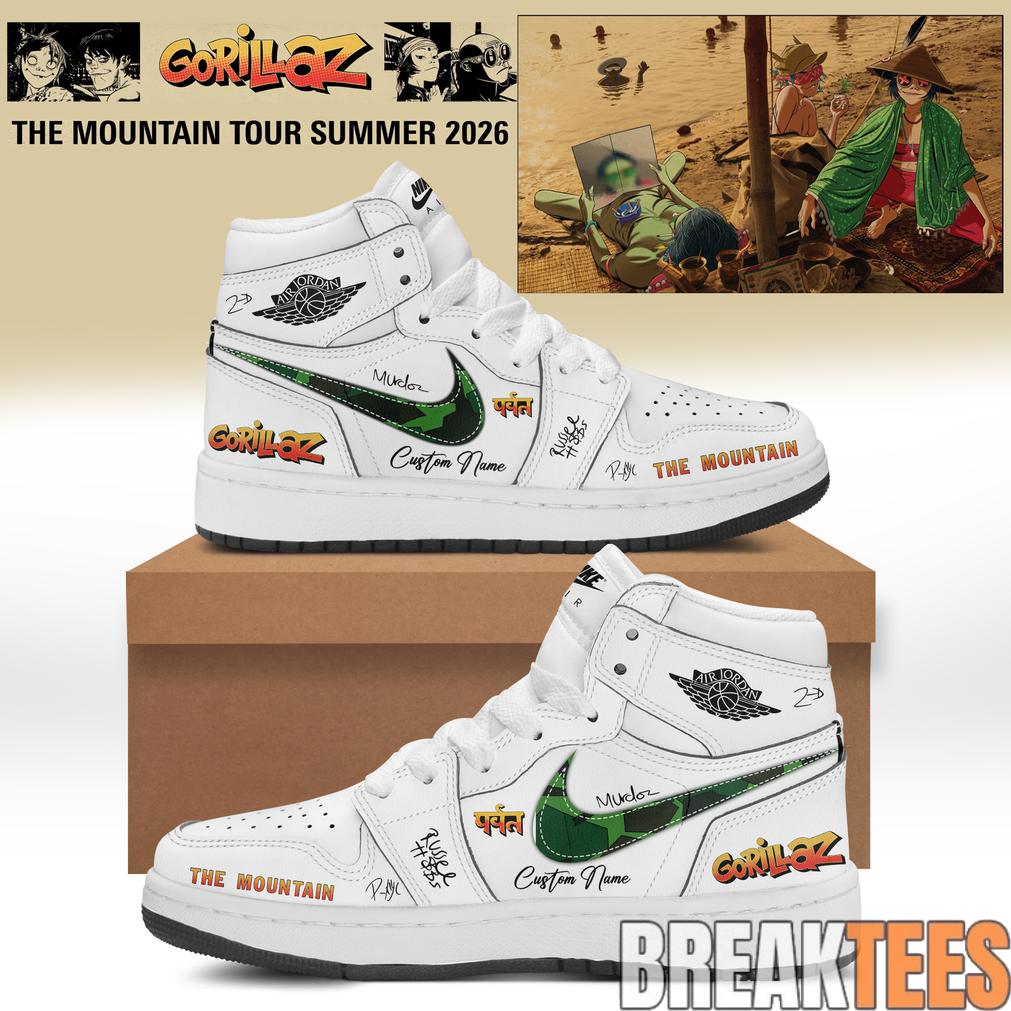Gorillaz The Mountain Tour 2026 Custom AJ1 Sneaker Unisex T-shirt, Sweatshirt, Hoodie, Long Sleeve Tee - T-Shirt, Sweatshirt, Hoodie
