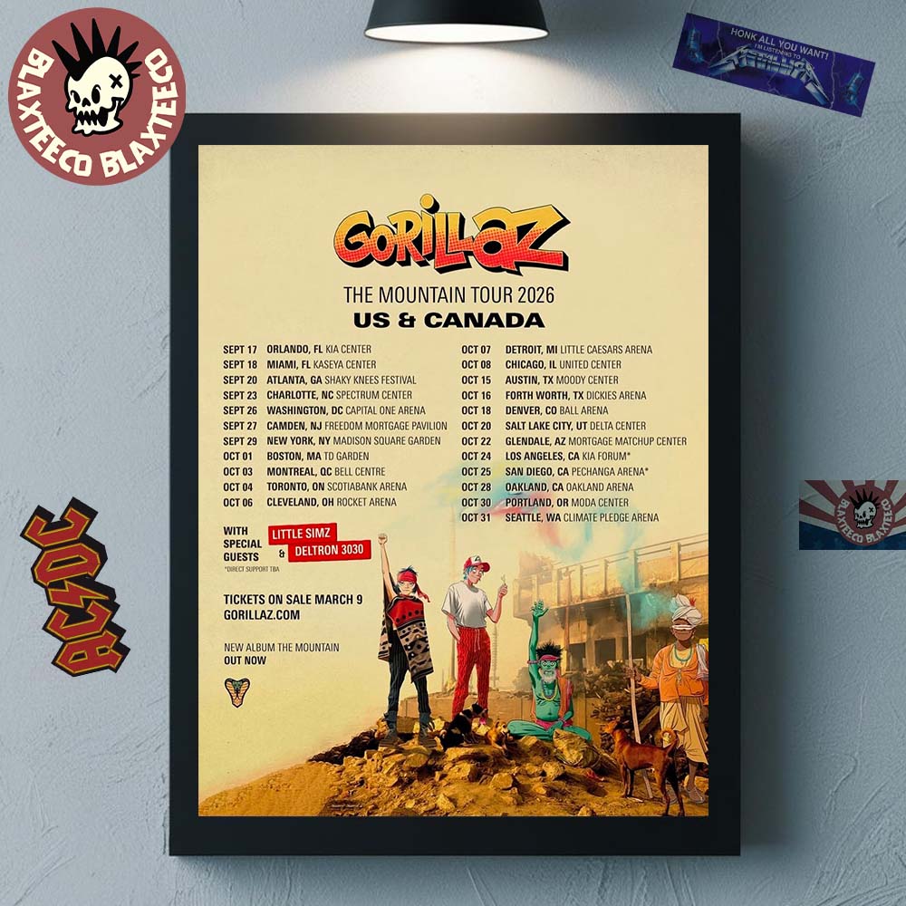 Gorillaz The Mountain Tour 2026 US And Canada Schedule Tour Dates Home Decor Poster Canvas - T-Shirt, Sweatshirt, Hoodie