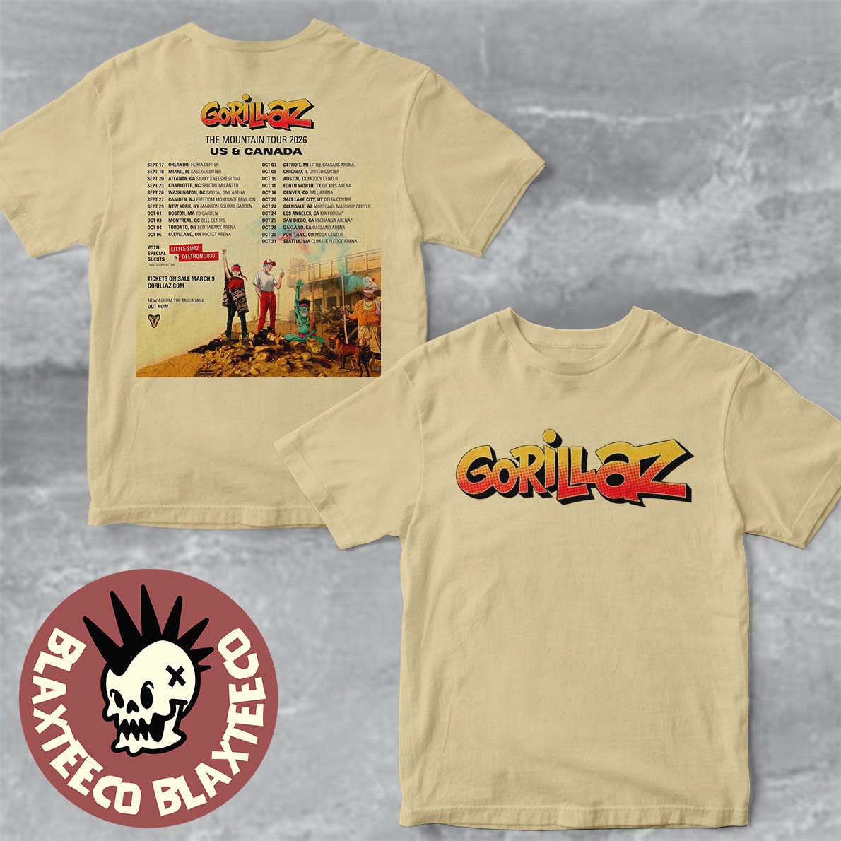Gorillaz The Mountain Tour 2026 US And Canada Schedule Tour Dates Two Sided T-Shirt Unisex T-shirt, Sweatshirt, Hoodie, Long Sleeve Tee - T-Shirt, Sweatshirt, Hoodie