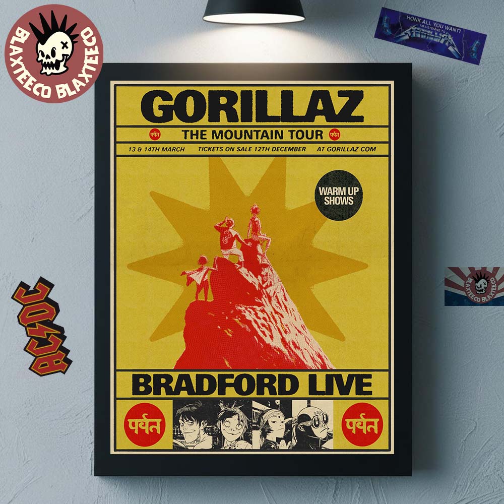 Gorillaz The Mountain Tour Warm Up Shows 2026 Bradford Live On 13 and 14 March 2026 Home Decor Poster Canvas - T-Shirt, Sweatshirt, Hoodie