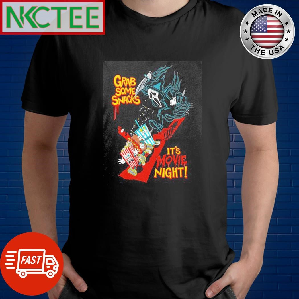 Grab some snacks it’s movie night Scream Death Mask shirt Unisex T-shirt, Sweatshirt, Hoodie, Long Sleeve Tee - T-Shirt, Sweatshirt, Hoodie