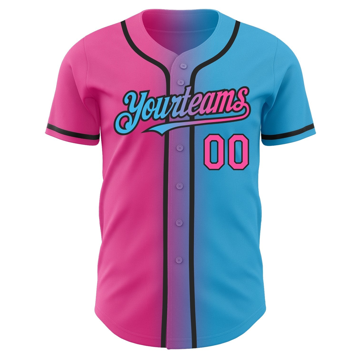 Custom Sky Blue Pink-Black Authentic Gradient Fashion Baseball Jersey baseball jersey product view 3