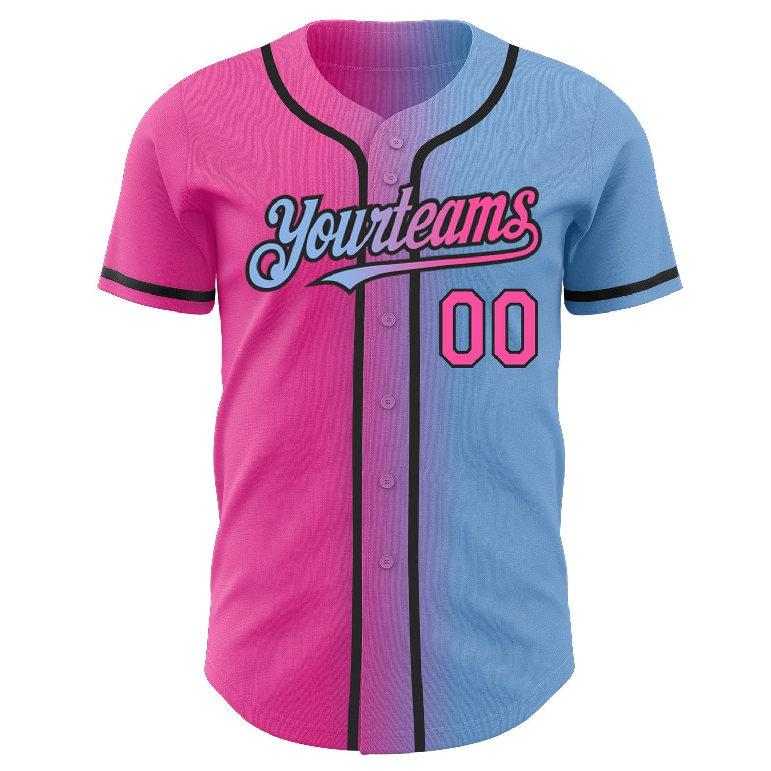 Custom Light Blue Pink-Black Authentic Gradient Fashion Baseball Jersey baseball jersey product view 2
