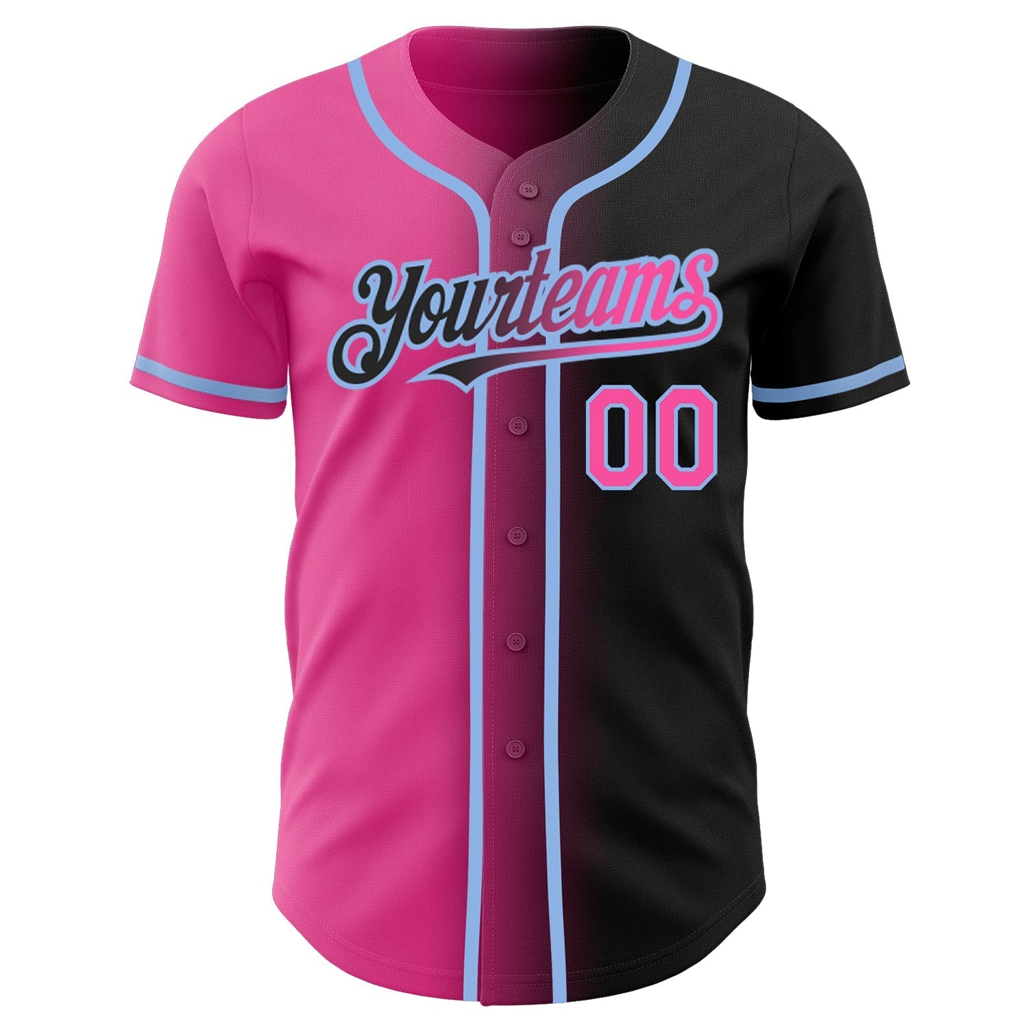 Custom Black Pink-Light Blue Authentic Gradient Fashion Baseball Jersey baseball jersey product view 2
