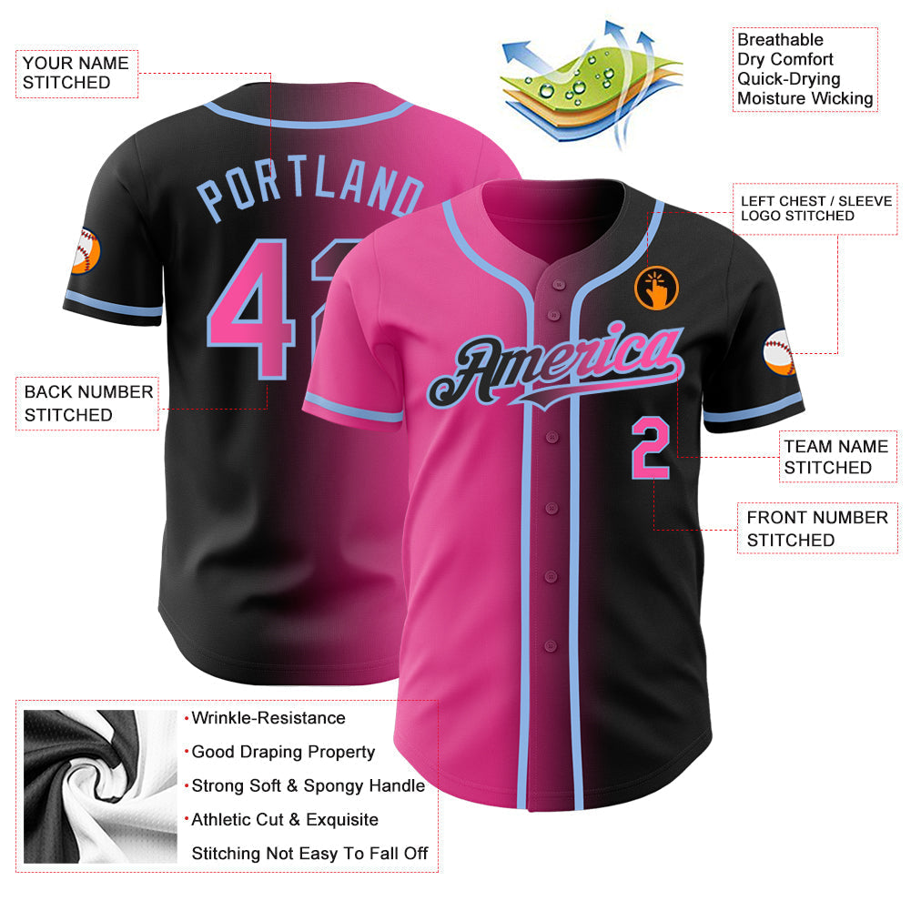 Custom Black Pink-Light Blue Authentic Gradient Fashion Baseball Jersey baseball jersey product view 3