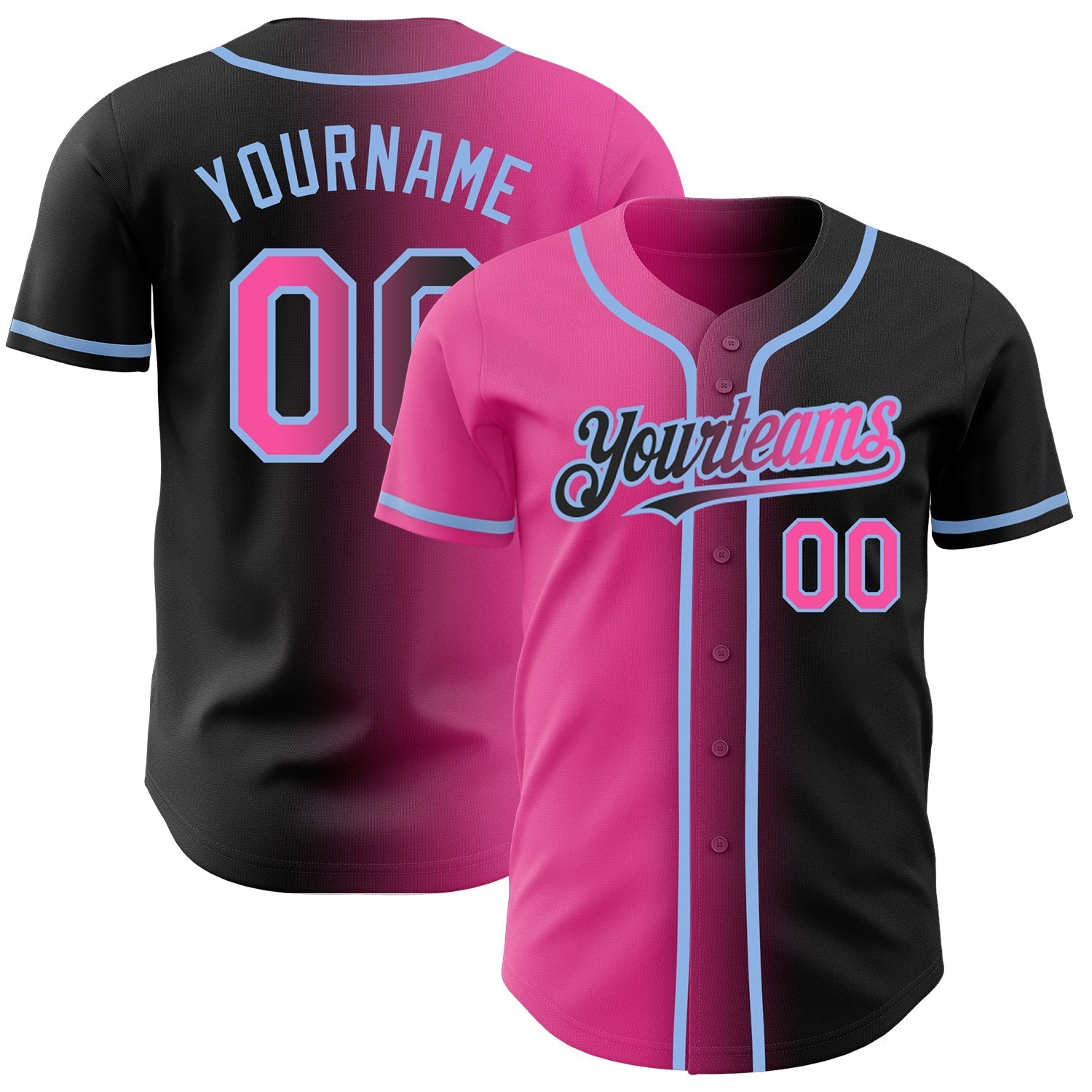 Custom Black Pink-Light Blue Authentic Gradient Fashion Baseball Jersey baseball jersey product view 1