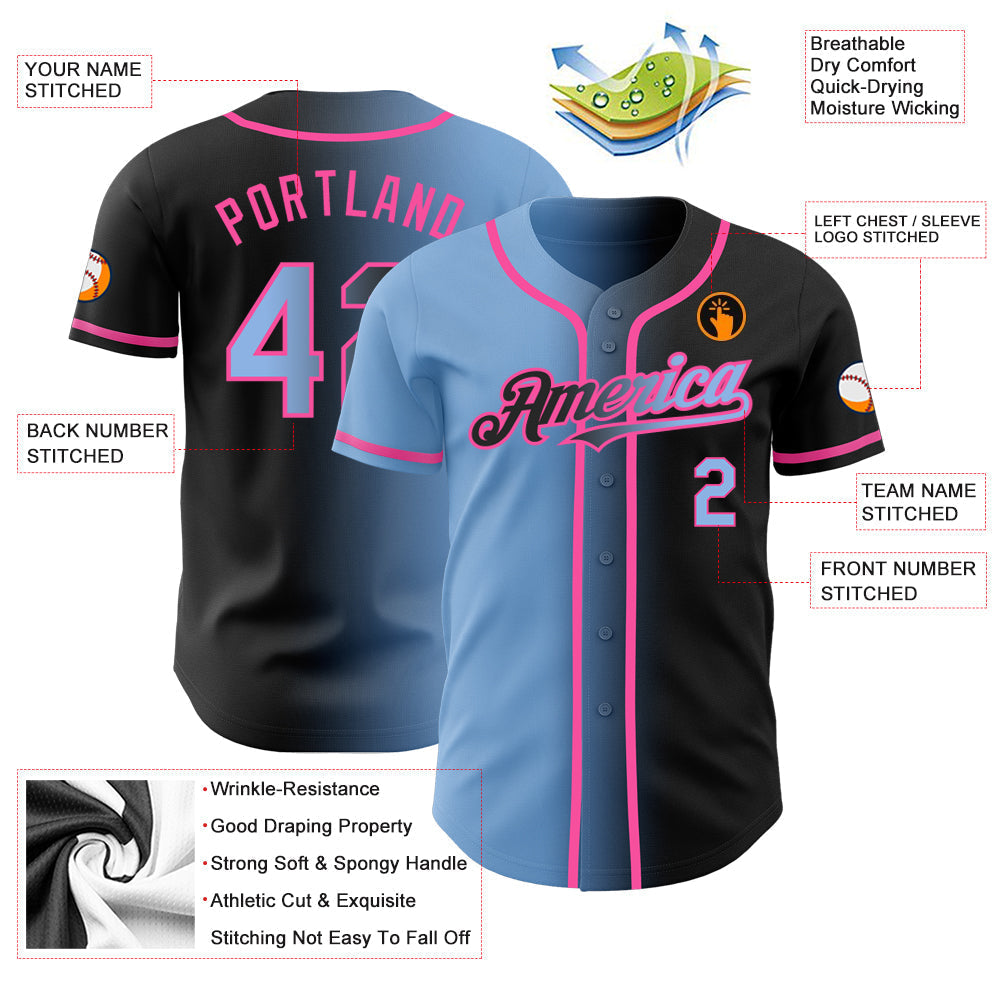Custom Black Light Blue-Pink Authentic Gradient Fashion Baseball Jersey baseball jersey product view 3