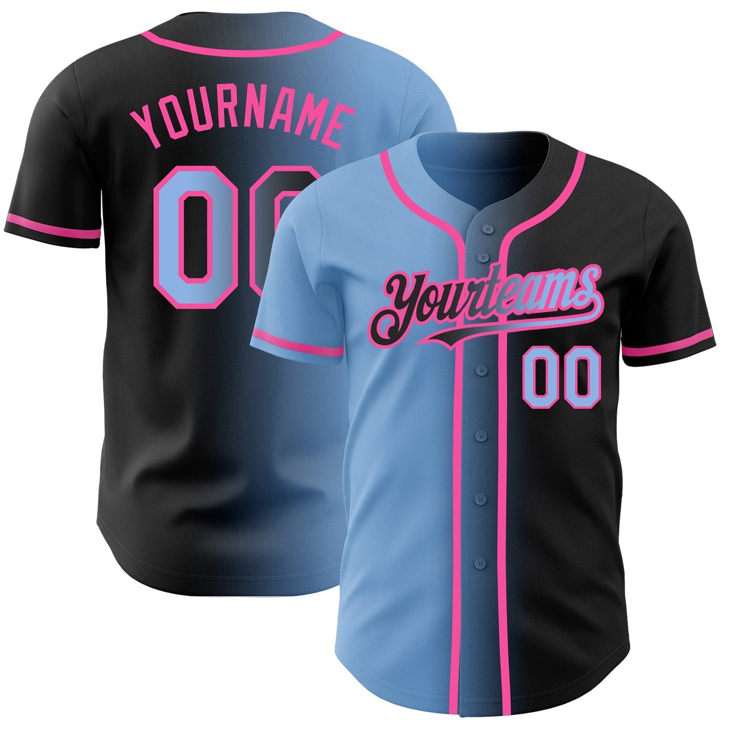 Custom Black Light Blue-Pink Authentic Gradient Fashion Baseball Jersey baseball jersey product view 1